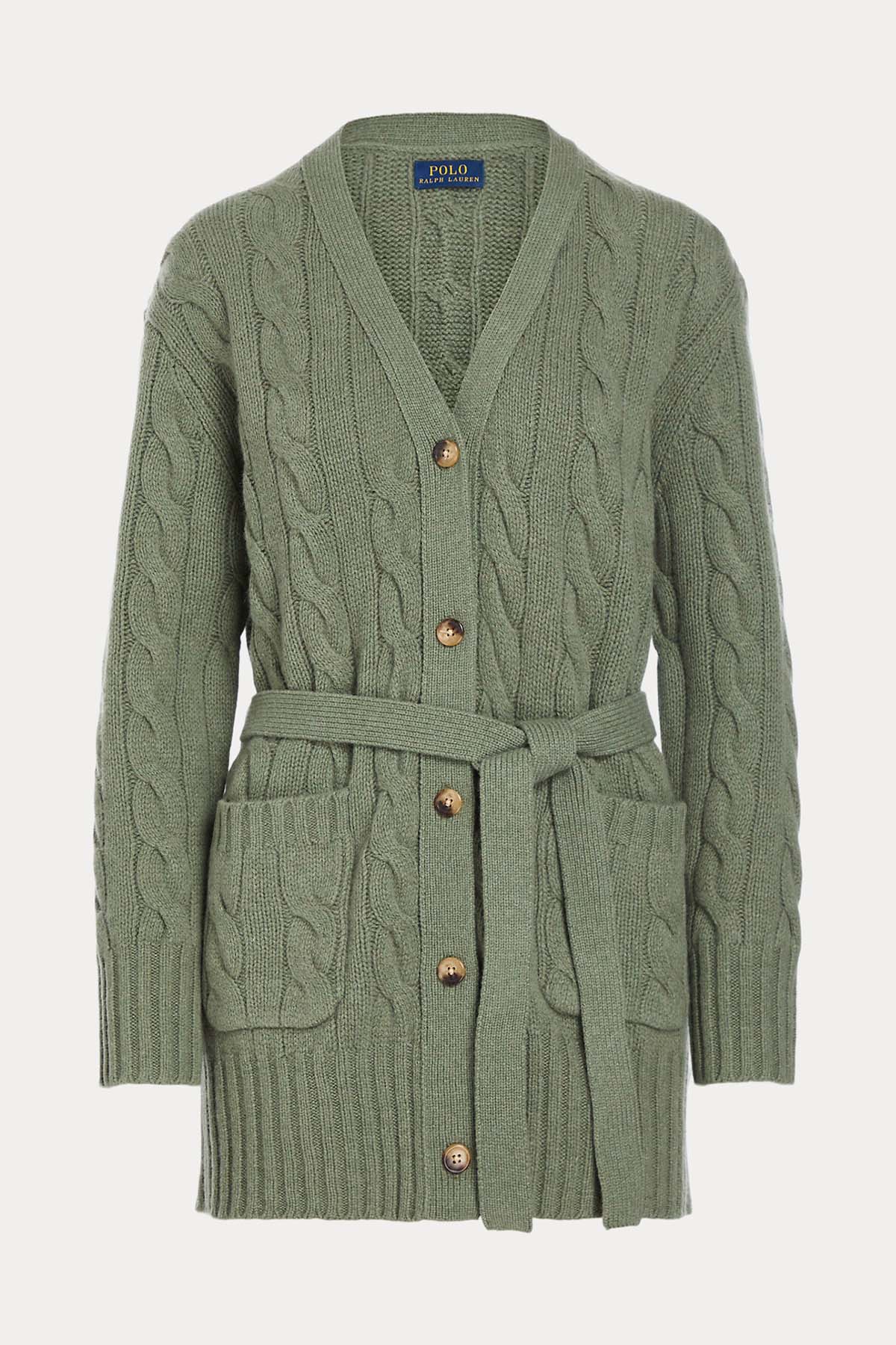Polo Ralph Lauren Kuşaklı Saç Örgü Kaşmirli Yün Triko Ceket-Libas Trendy Fashion Store