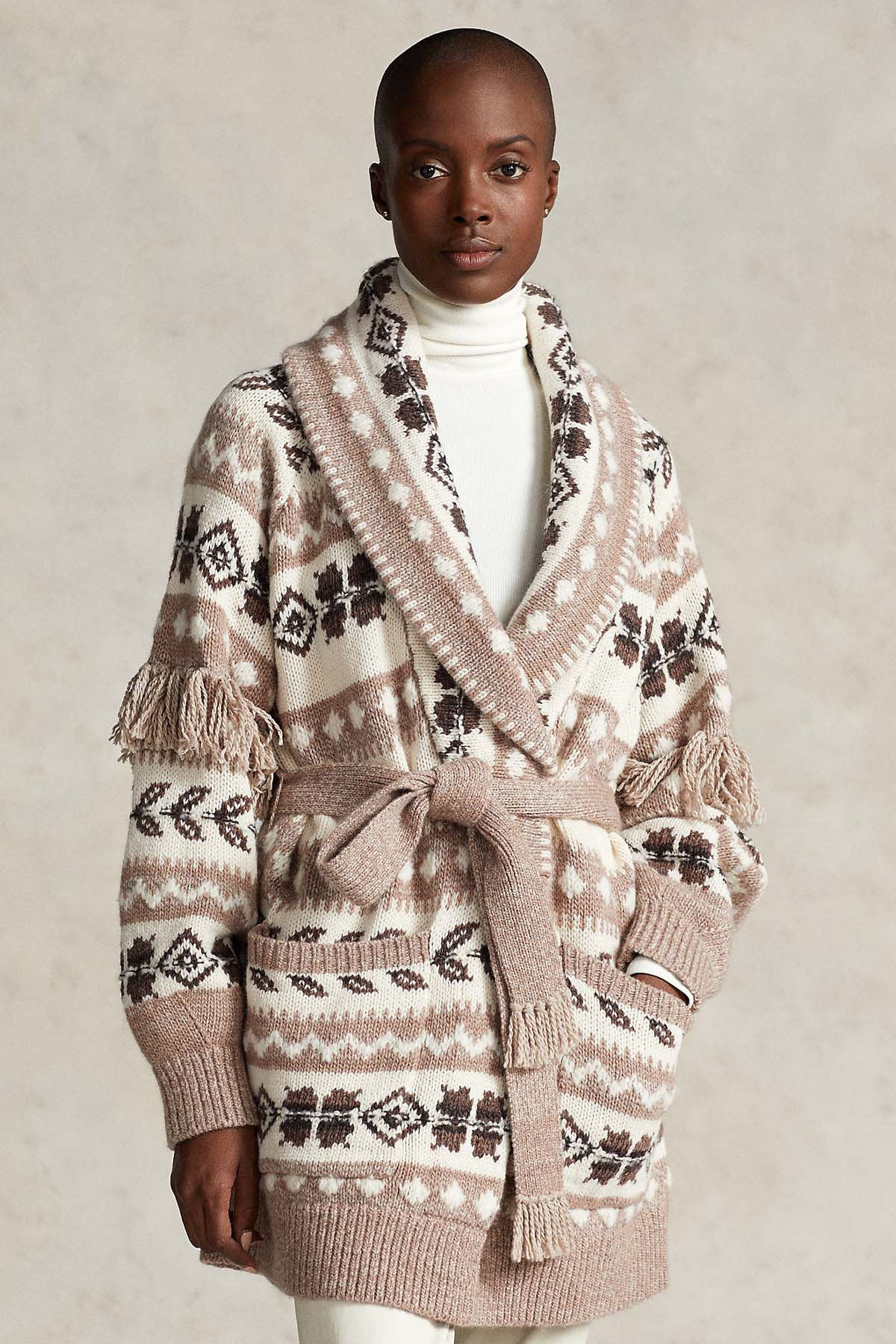 Polo Ralph Lauren Fair Isle Desen Kuşaklı Yün Örgü Ceket-Libas Trendy Fashion Store