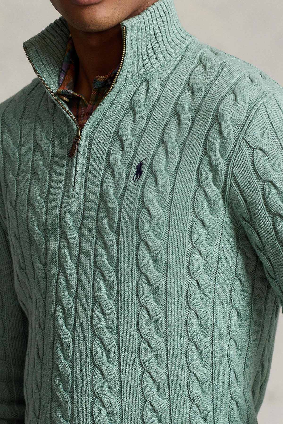 Polo Ralph Lauren Yarım Fermuarlı Dik Yaka Saç Örgü Triko-Libas Trendy Fashion Store