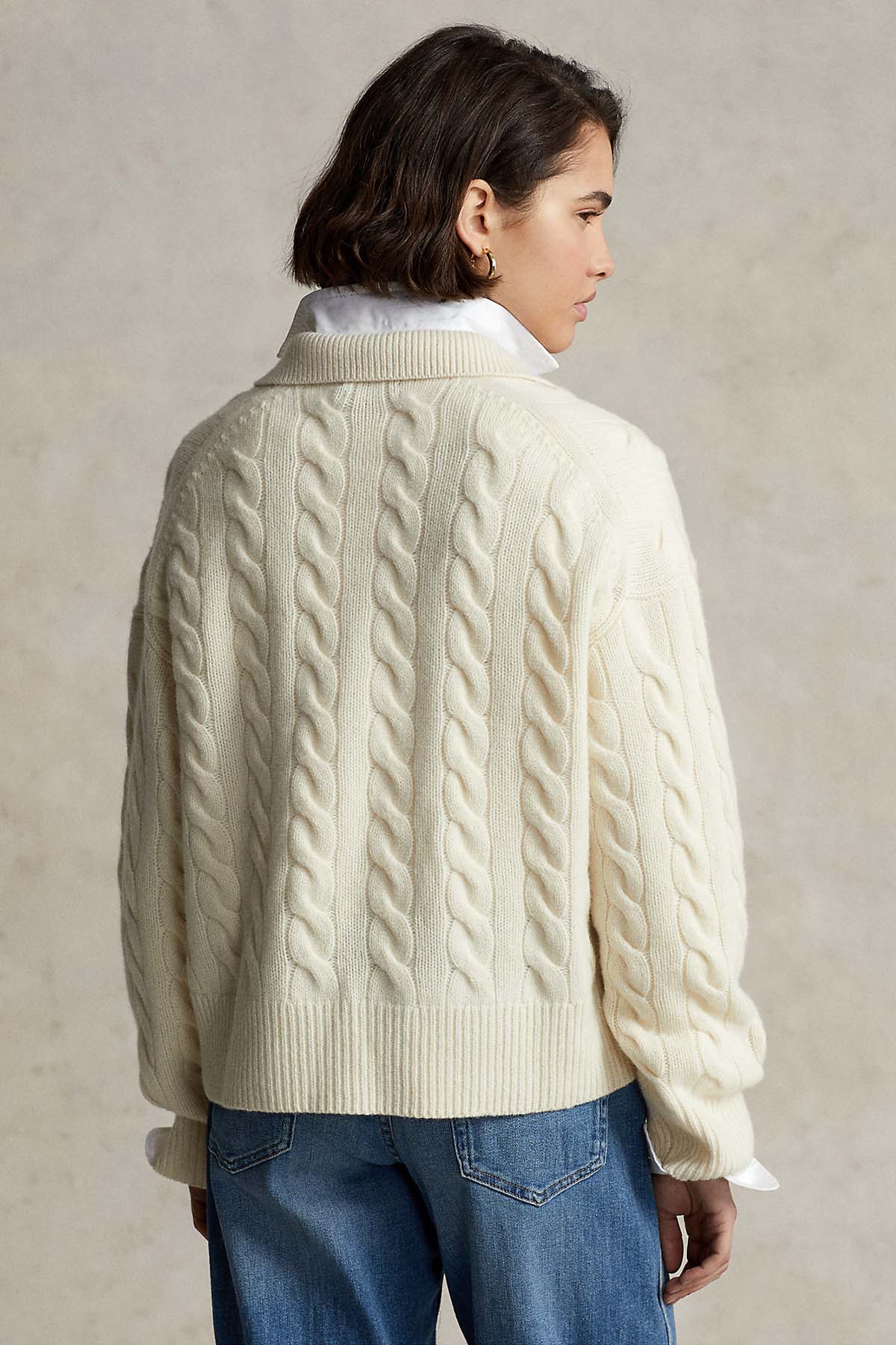 Polo Ralph Lauren Geniş Kesim V Yaka Kaşmirli Saç Örgü Triko-Libas Trendy Fashion Store