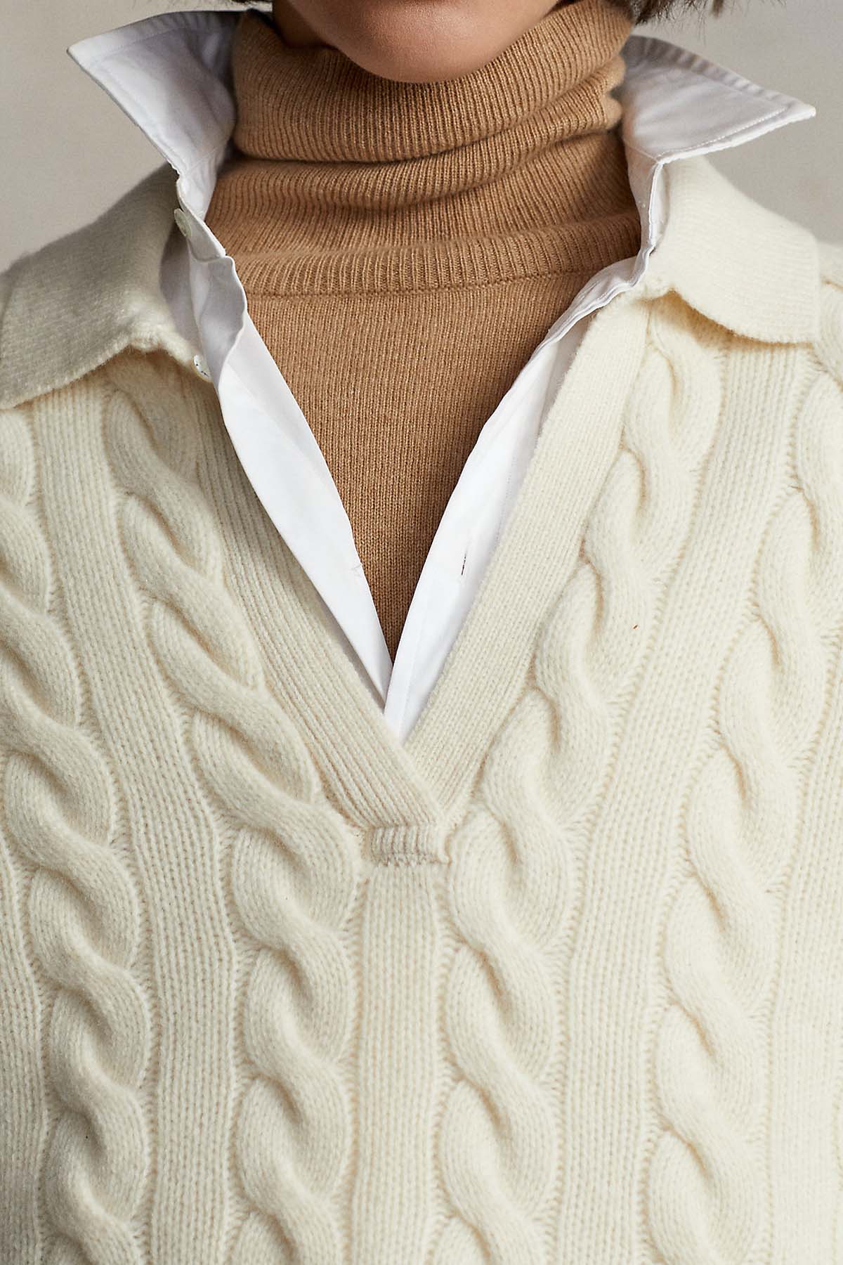 Polo Ralph Lauren Geniş Kesim V Yaka Kaşmirli Saç Örgü Triko-Libas Trendy Fashion Store