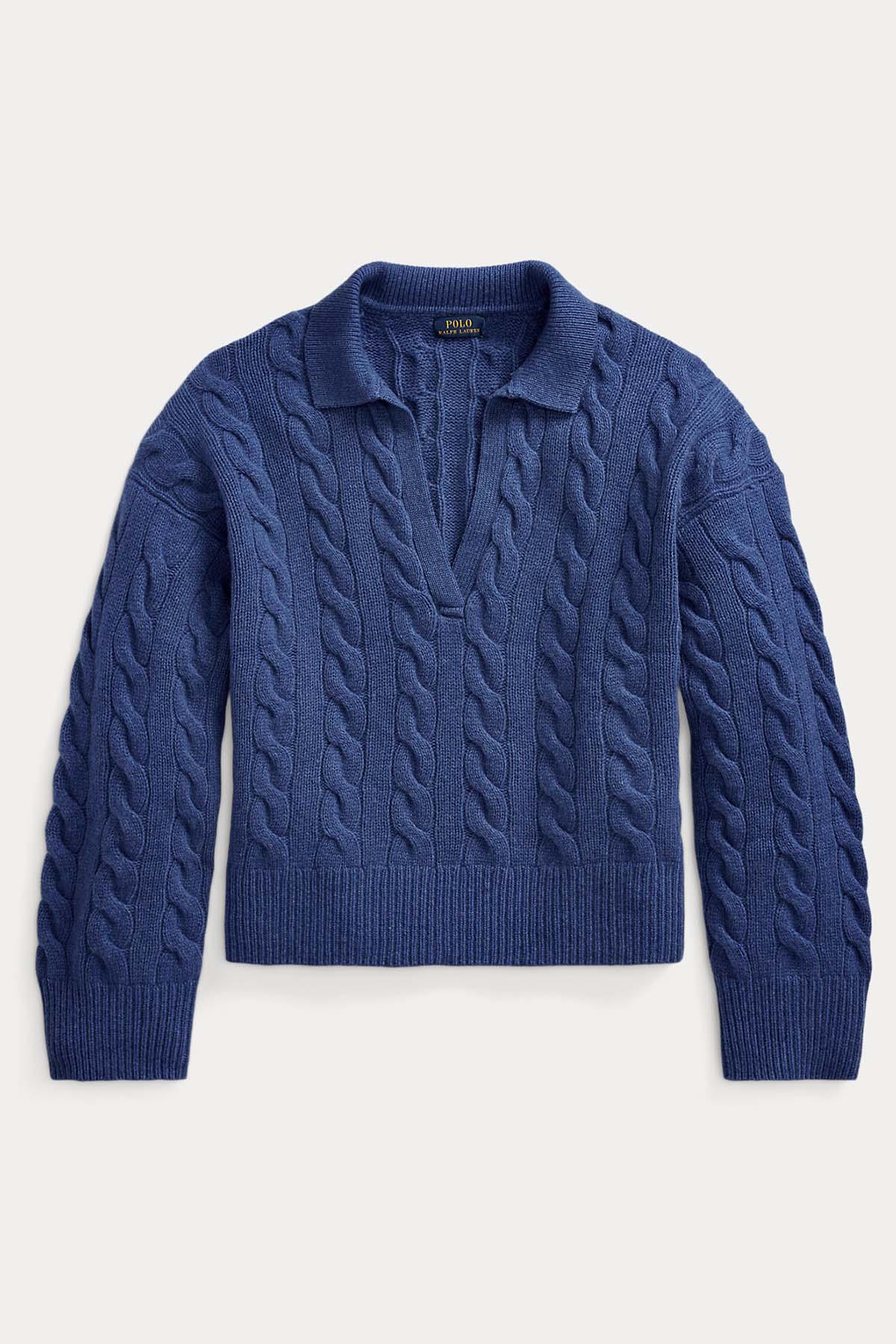 Polo Ralph Lauren Geniş Kesim V Yaka Kaşmirli Saç Örgü Triko-Libas Trendy Fashion Store