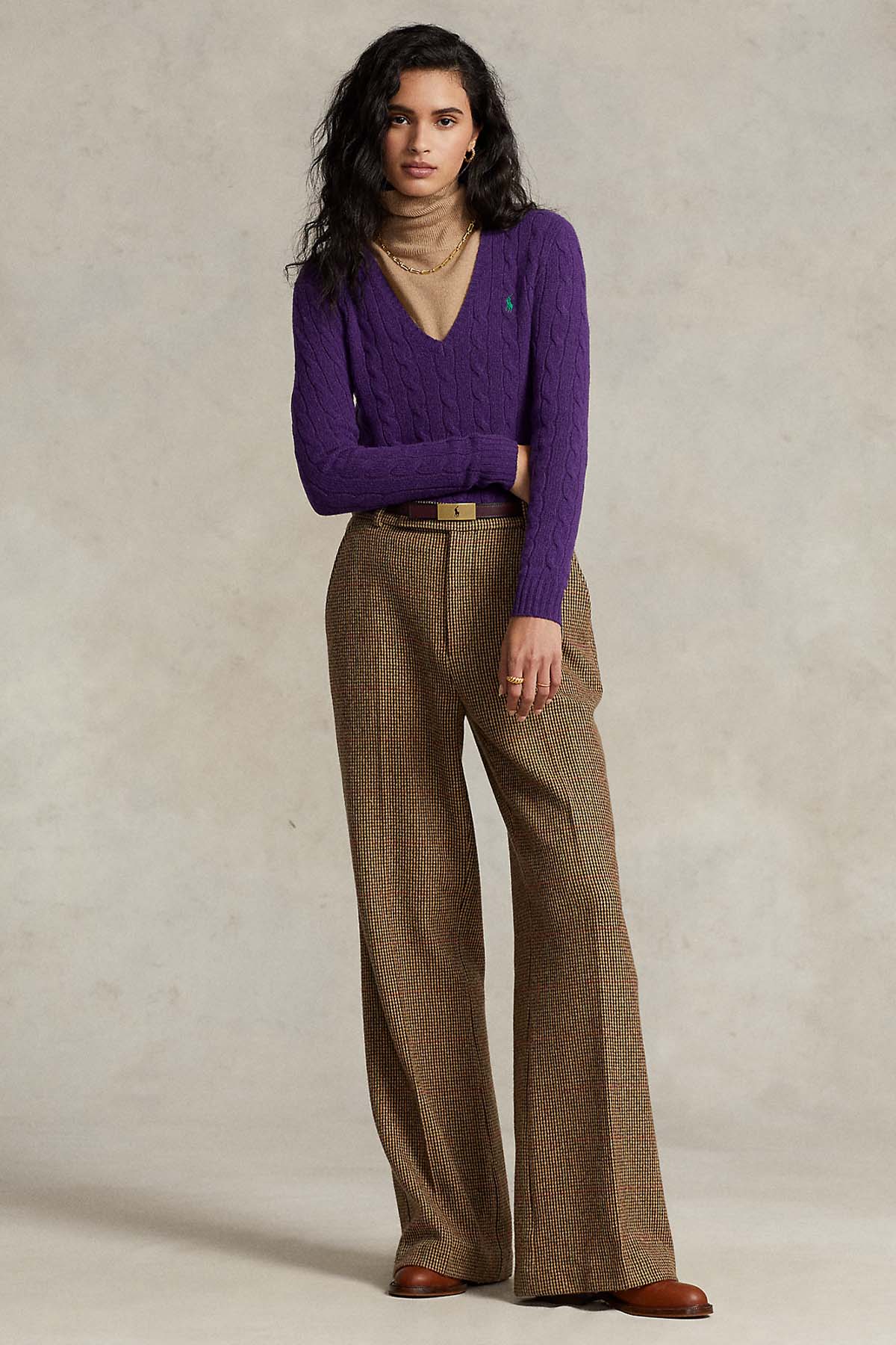 Polo Ralph Lauren V Yaka Saç Örgü Kaşmirli Yün Triko-Libas Trendy Fashion Store