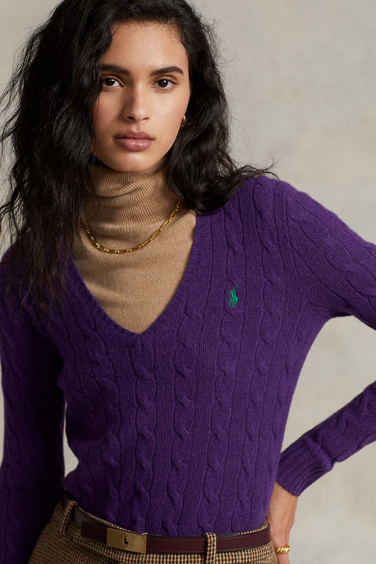 Polo Ralph Lauren V Yaka Saç Örgü Kaşmirli Yün Triko-Libas Trendy Fashion Store