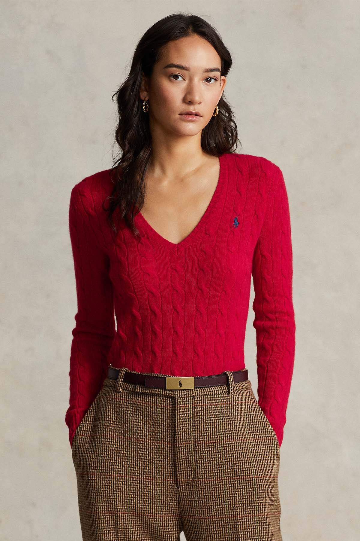 Polo Ralph Lauren V Yaka Saç Örgü Kaşmirli Yün Triko-Libas Trendy Fashion Store