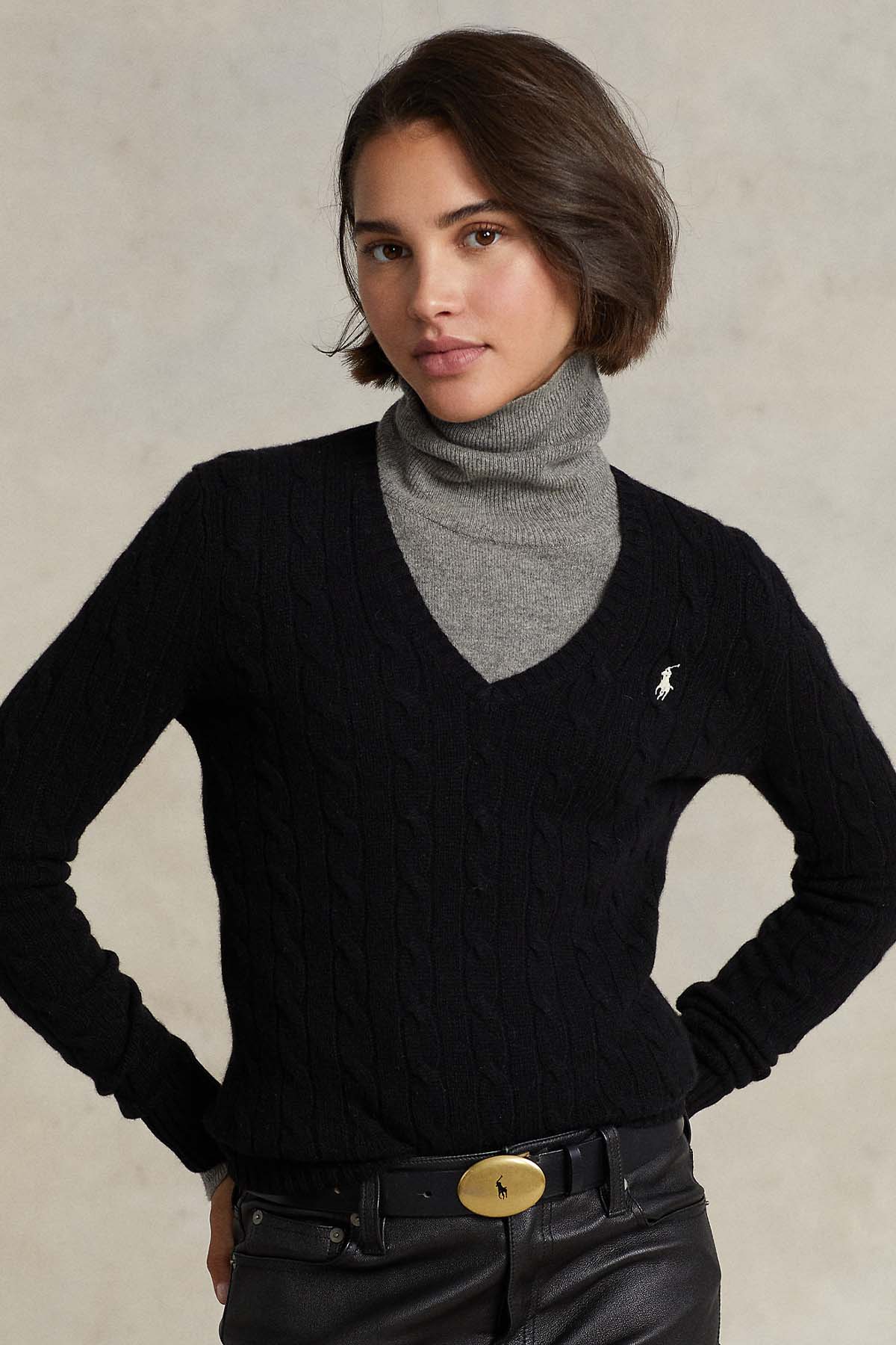 Polo Ralph Lauren V Yaka Saç Örgü Kaşmirli Yün Triko-Libas Trendy Fashion Store