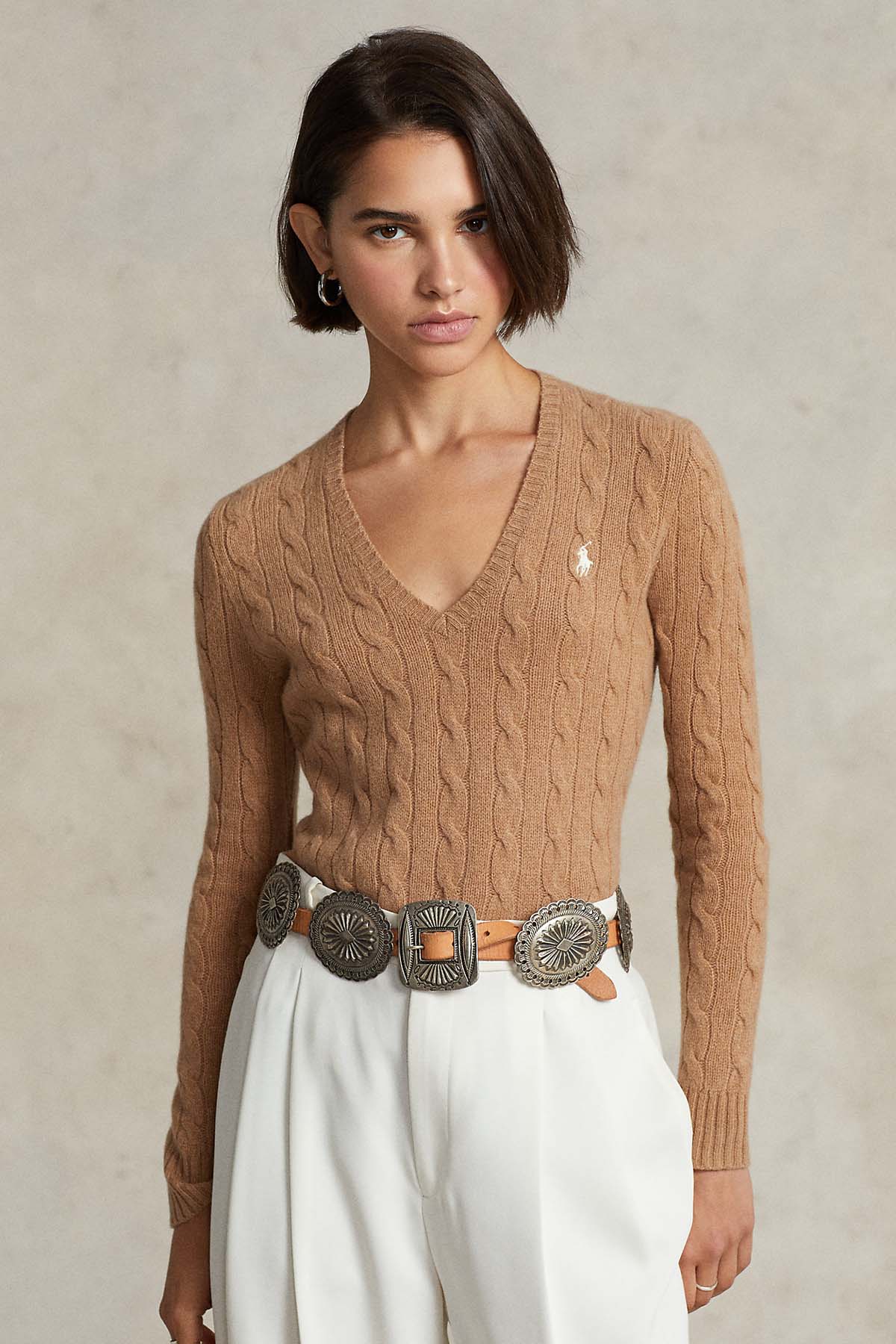 Polo Ralph Lauren V Yaka Saç Örgü Kaşmirli Yün Triko-Libas Trendy Fashion Store