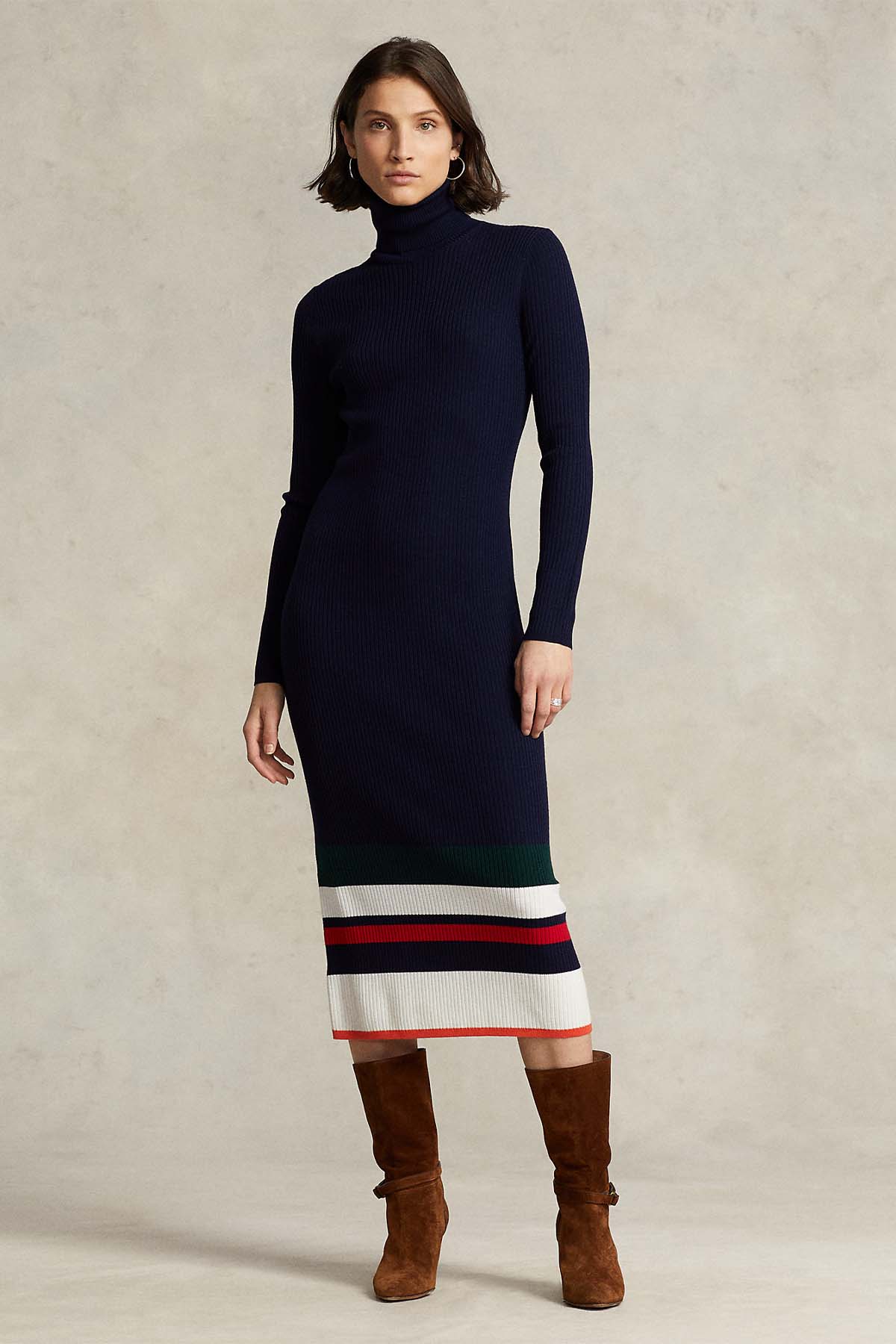 Polo Ralph Lauren Balıkçı Yaka Midi Yün Triko Elbise-Libas Trendy Fashion Store