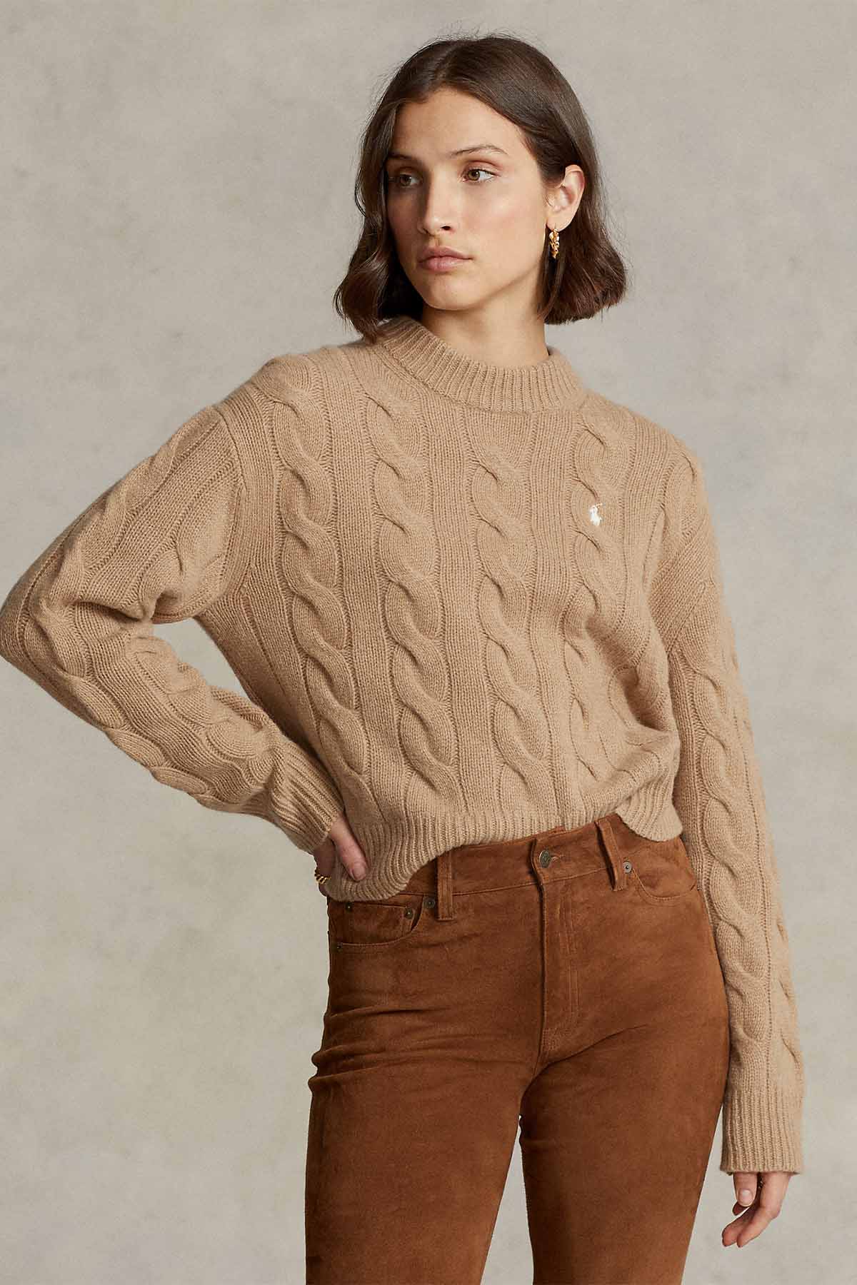 Polo Ralph Lauren Geniş Kesim Saç Örgü Kaşmirli Yün Triko-Libas Trendy Fashion Store