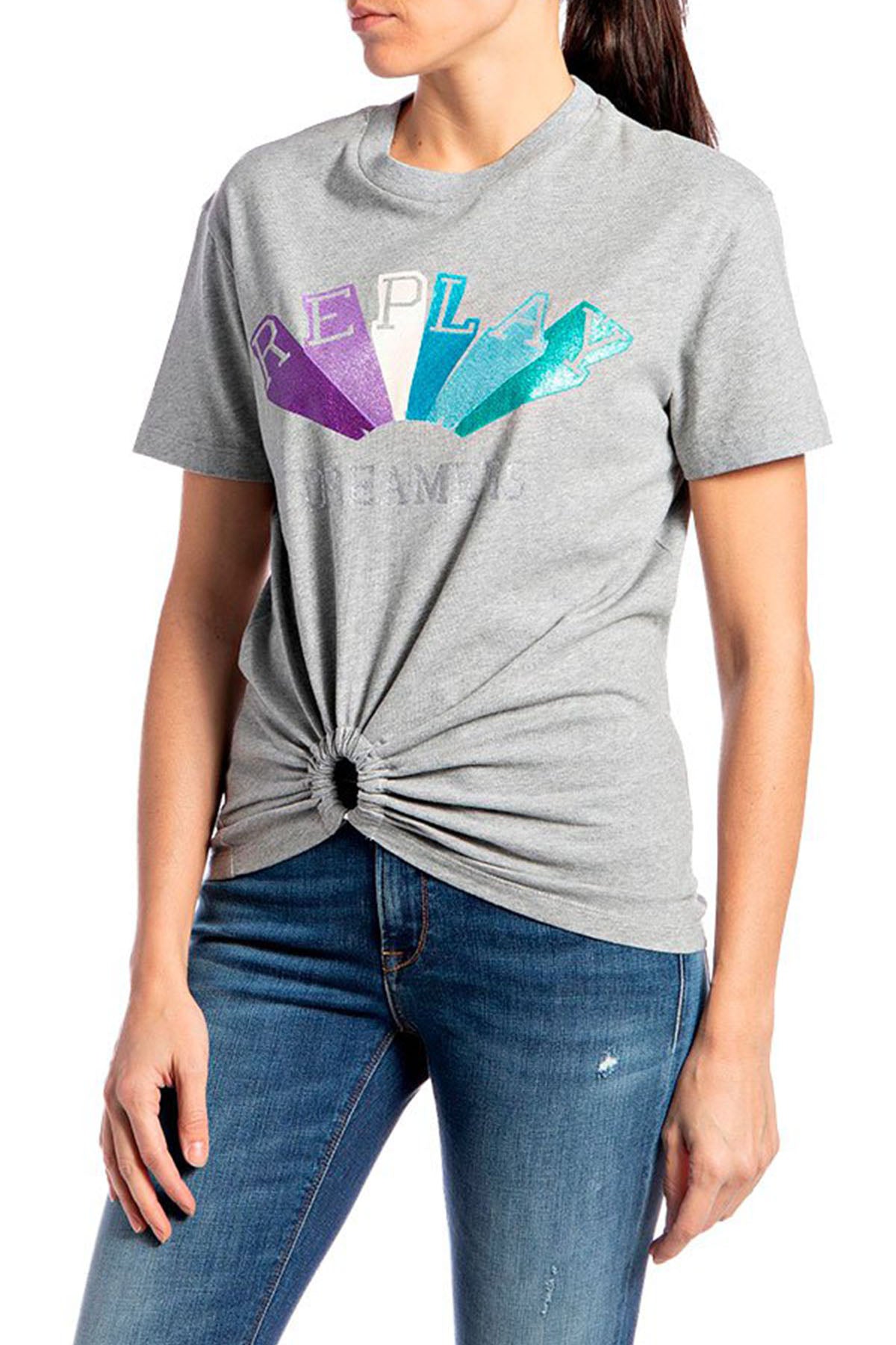 Replay Yuvarlak Yaka Logolu Büzgülü T-shirt-Libas Trendy Fashion Store