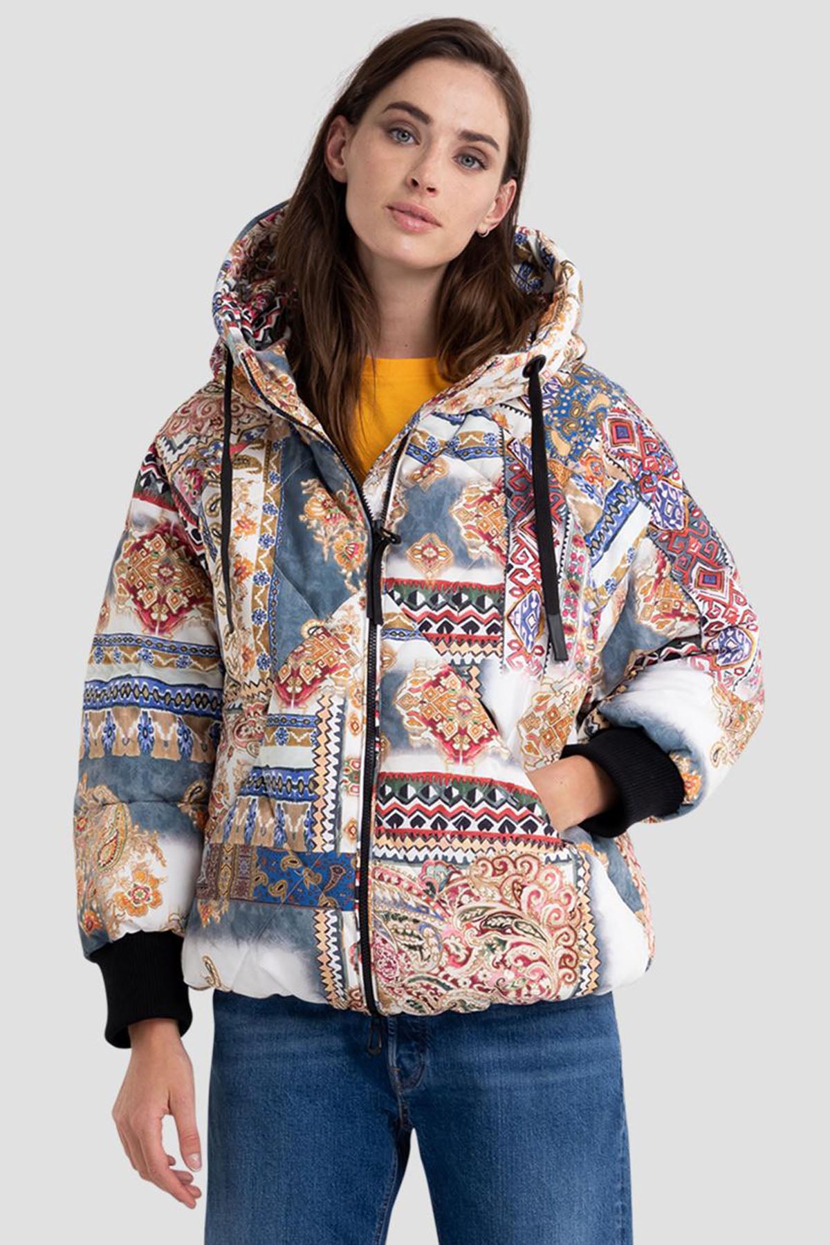 Replay Kapüşonlu Desenli Puffer Mont-Libas Trendy Fashion Store