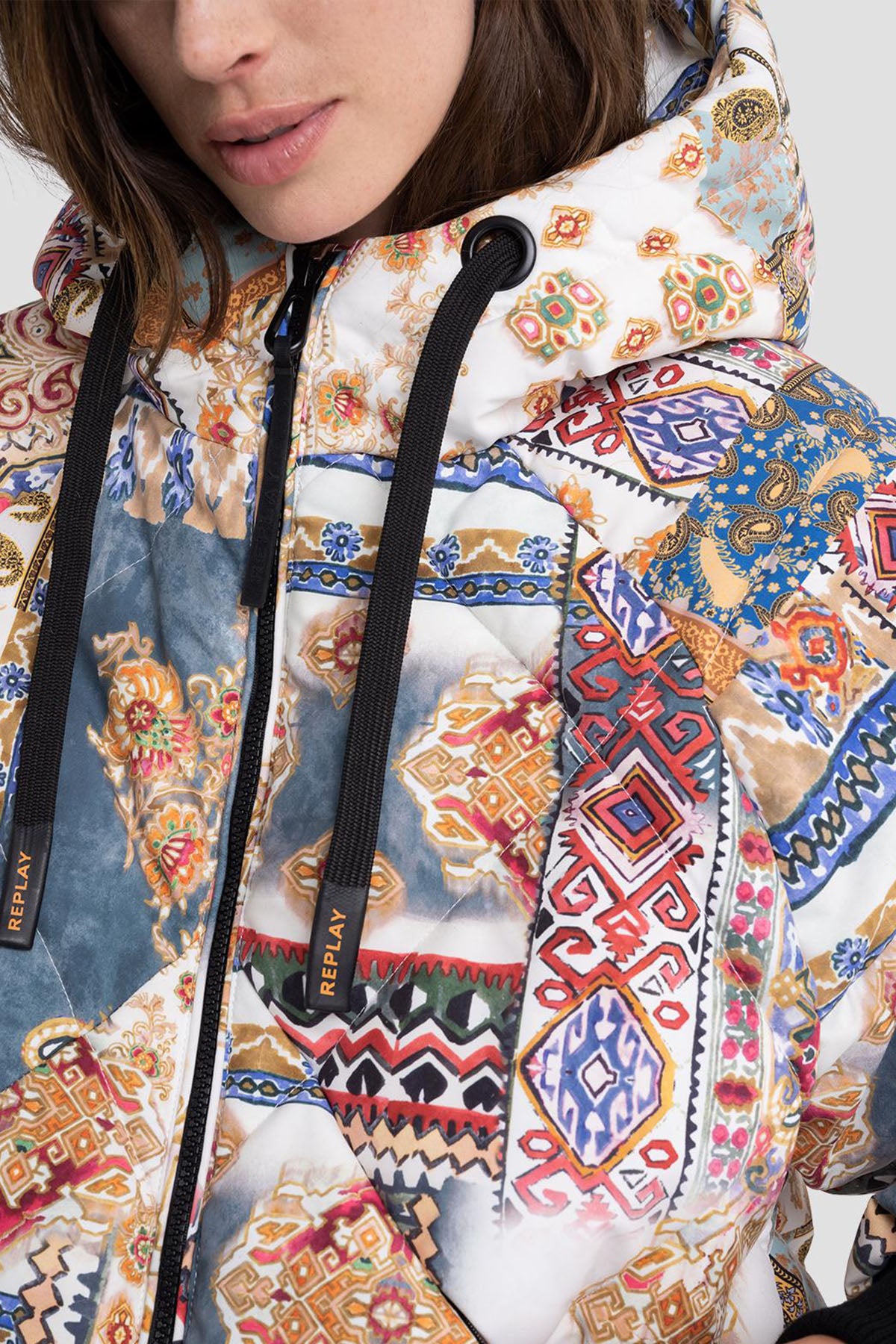 Replay Kapüşonlu Desenli Puffer Mont-Libas Trendy Fashion Store