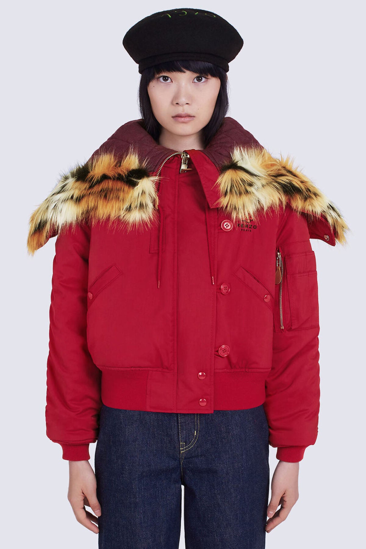 Kenzo Kürklü Kapüşonlu Bomber Mont-Libas Trendy Fashion Store