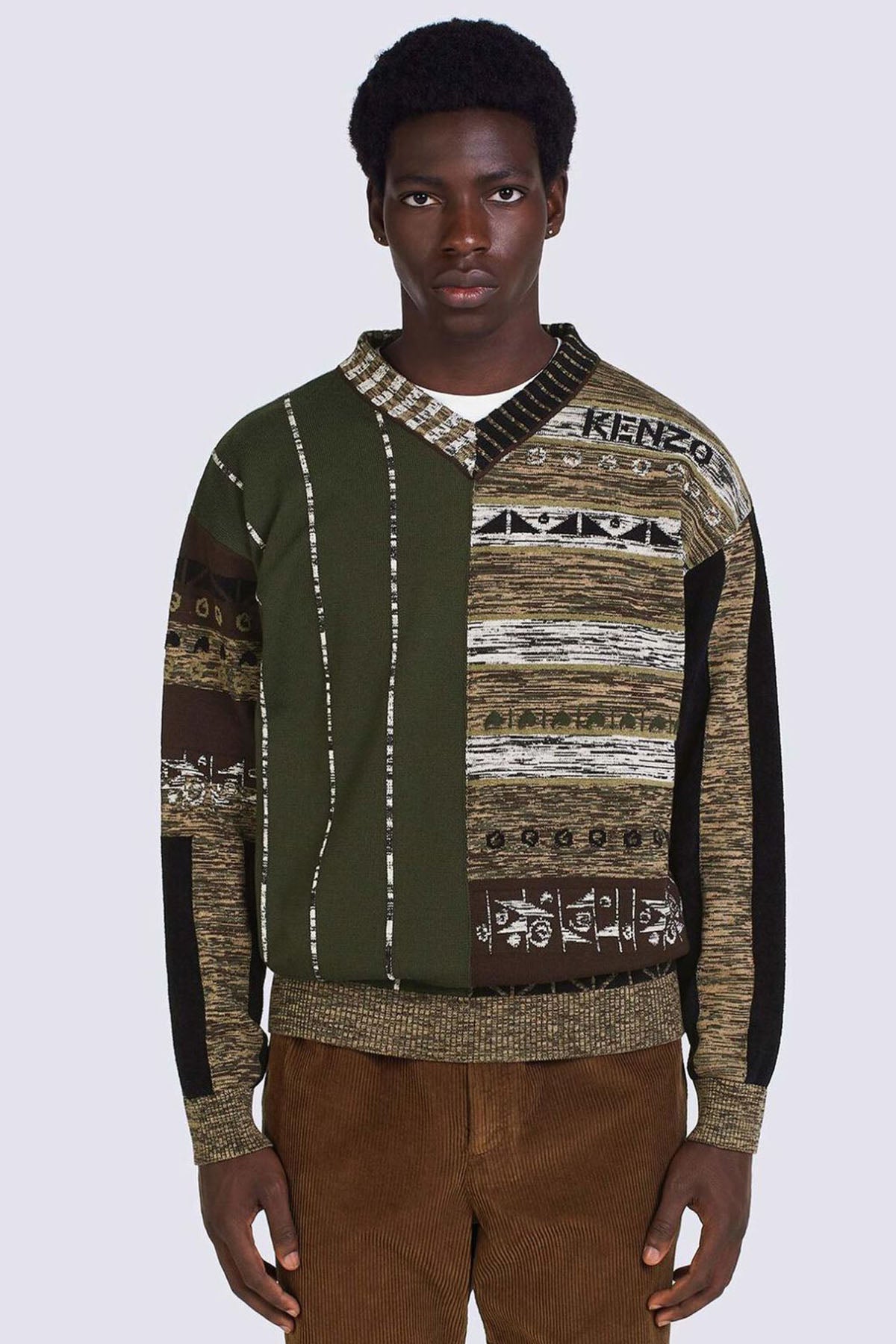 Kenzo V Yaka Desenli Yün Triko-Libas Trendy Fashion Store