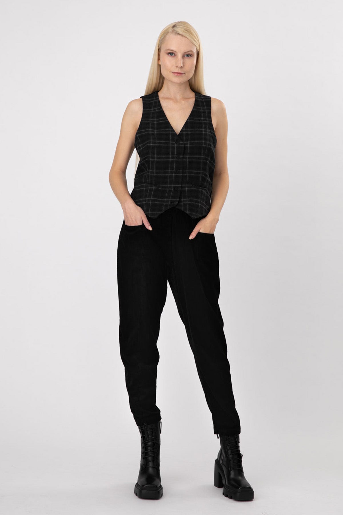 Transit Beli Lastikli Fitilli Kadife Pantolon