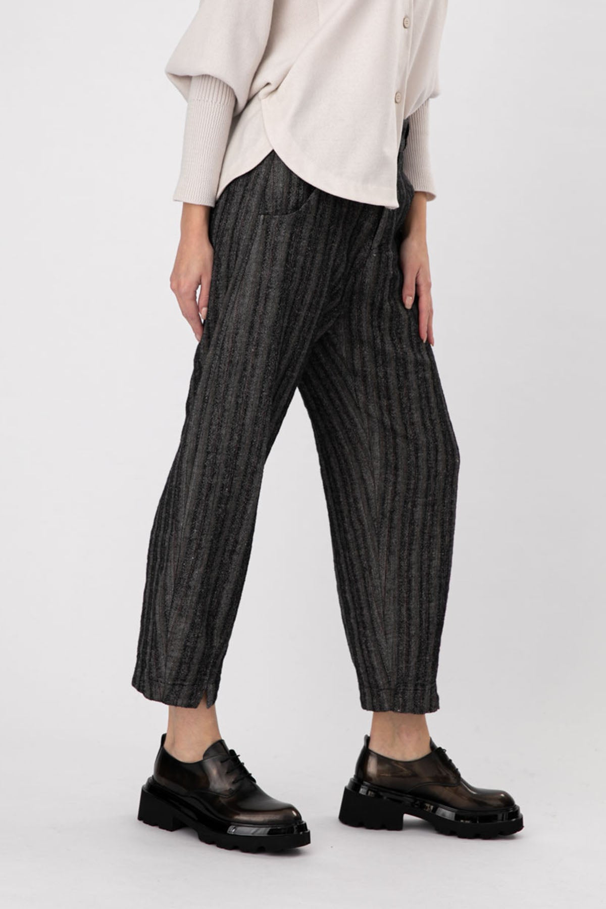 Transit Çizgili Ketenli Crop Pantolon-Libas Trendy Fashion Store