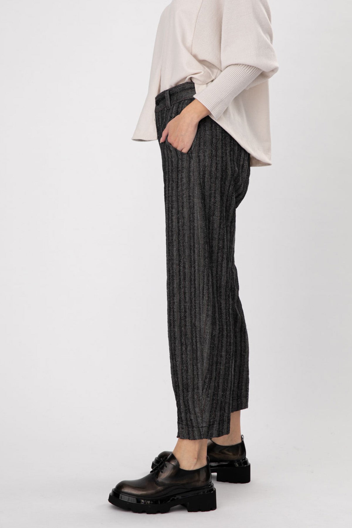 Transit Çizgili Ketenli Crop Pantolon-Libas Trendy Fashion Store