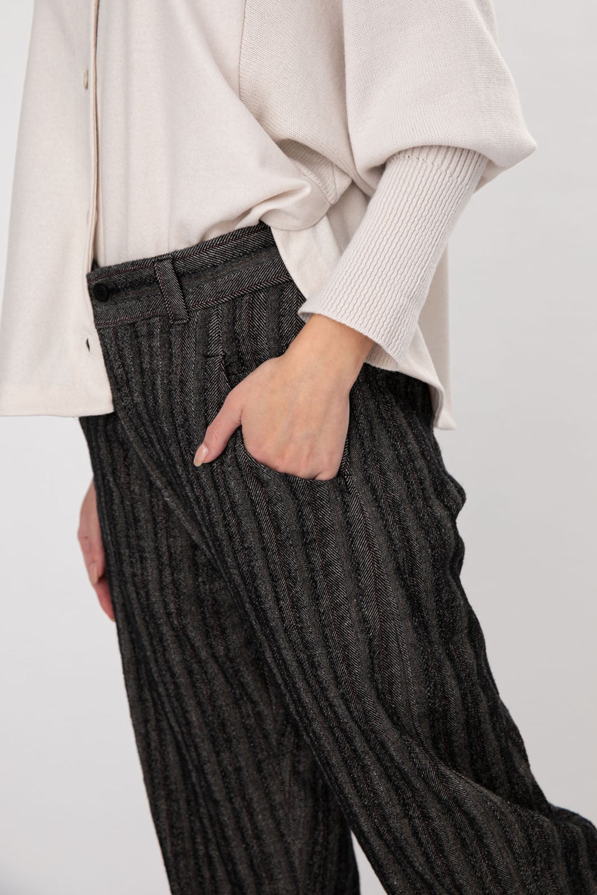 Transit Çizgili Ketenli Crop Pantolon-Libas Trendy Fashion Store