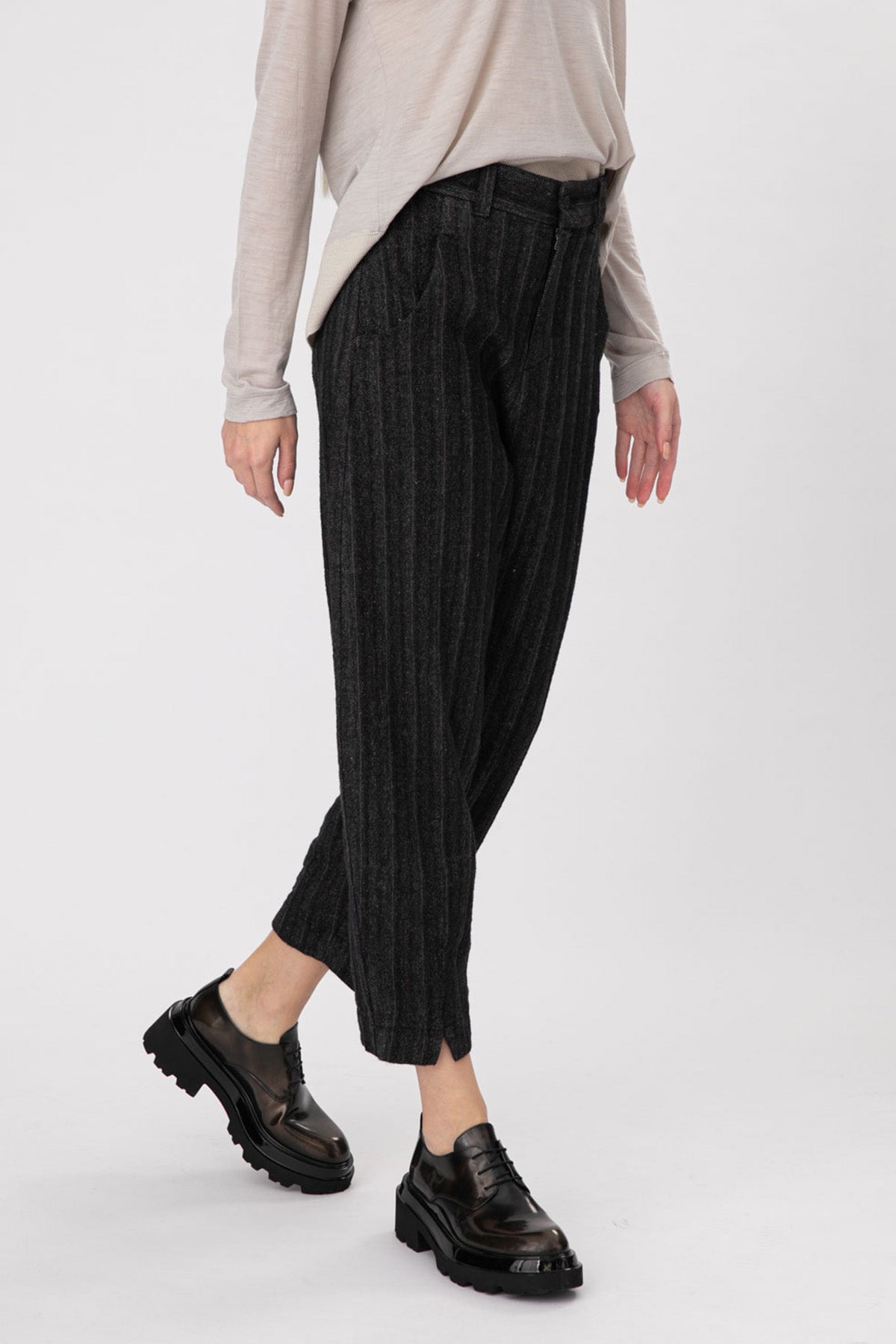 Transit Çizgili Ketenli Crop Pantolon-Libas Trendy Fashion Store