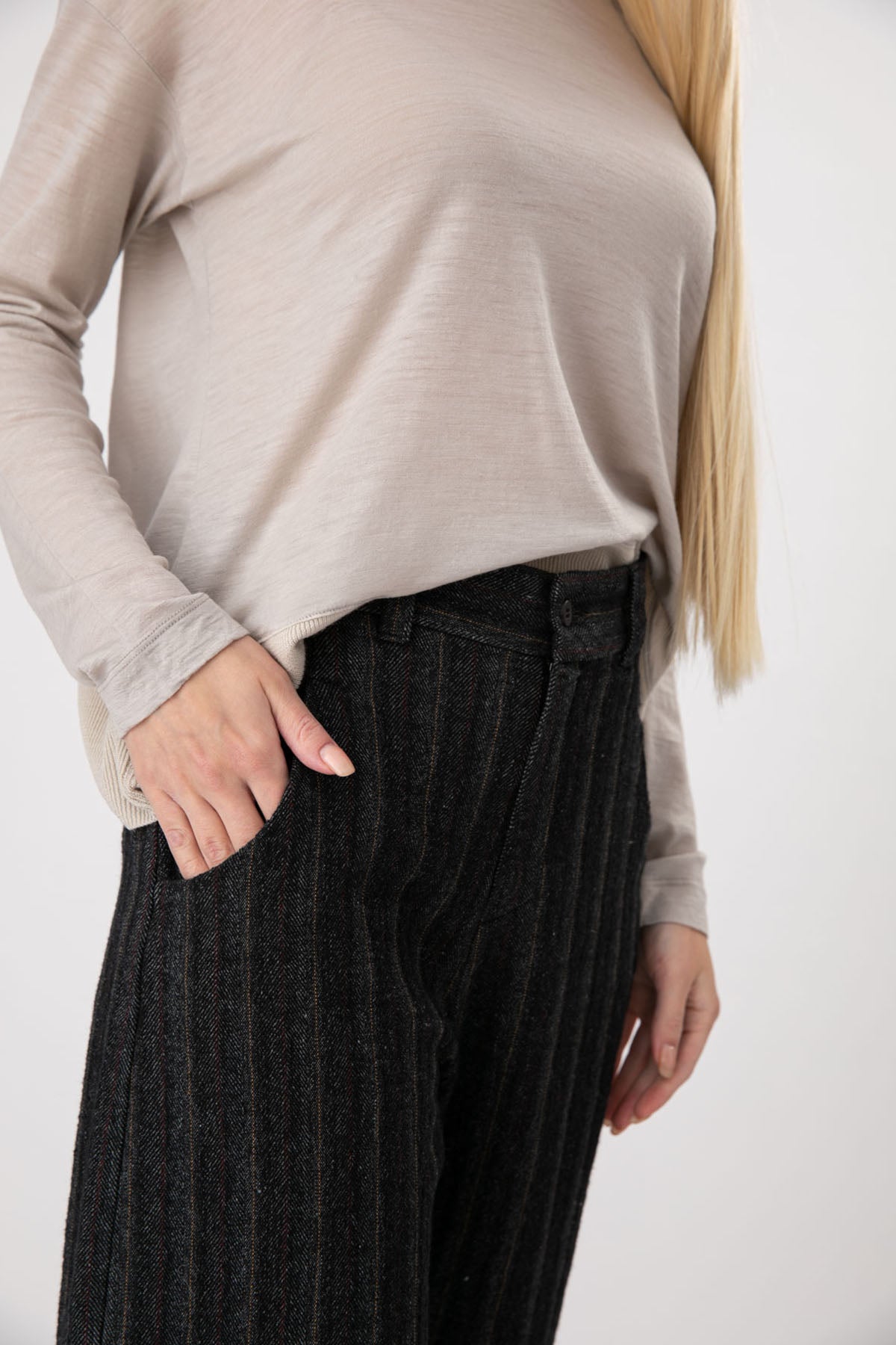 Transit Çizgili Ketenli Crop Pantolon-Libas Trendy Fashion Store