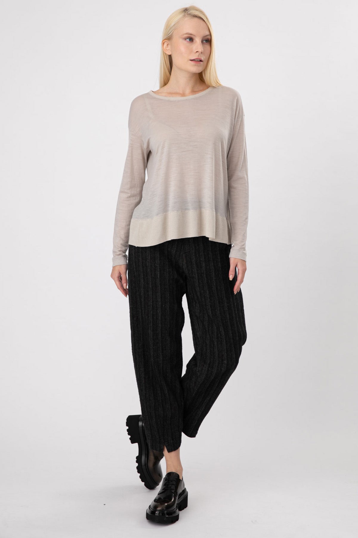 Transit Çizgili Ketenli Crop Pantolon-Libas Trendy Fashion Store