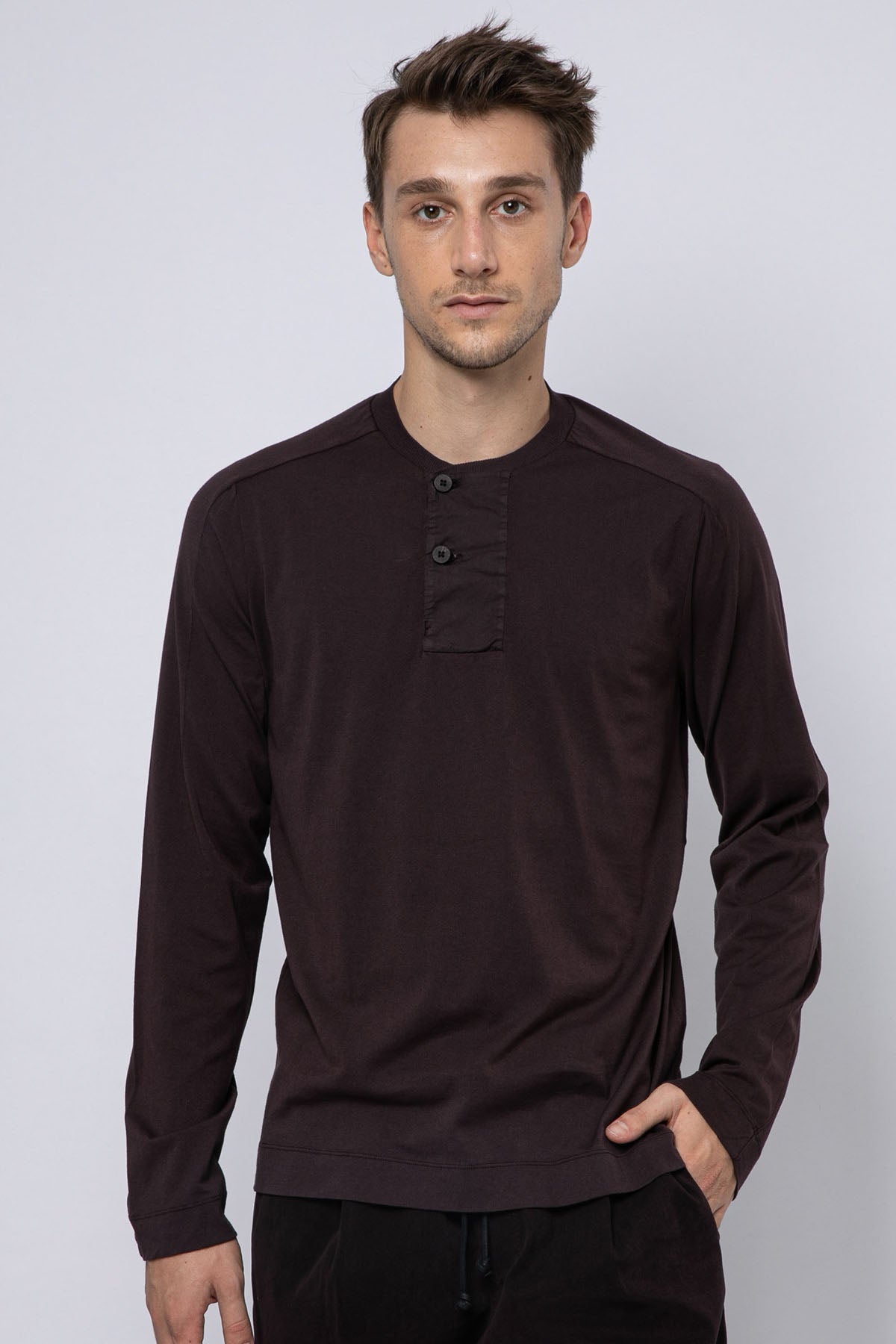 Transit Düğmeli Yuvarlak Yaka Uzun Kollu T-shirt-Libas Trendy Fashion Store