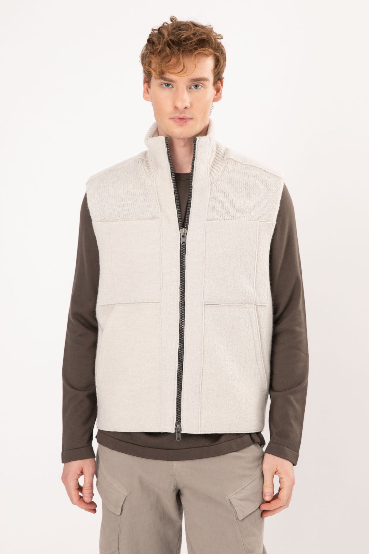 Transit Dik Yaka Fermuarlı Yün Yelek-Libas Trendy Fashion Store