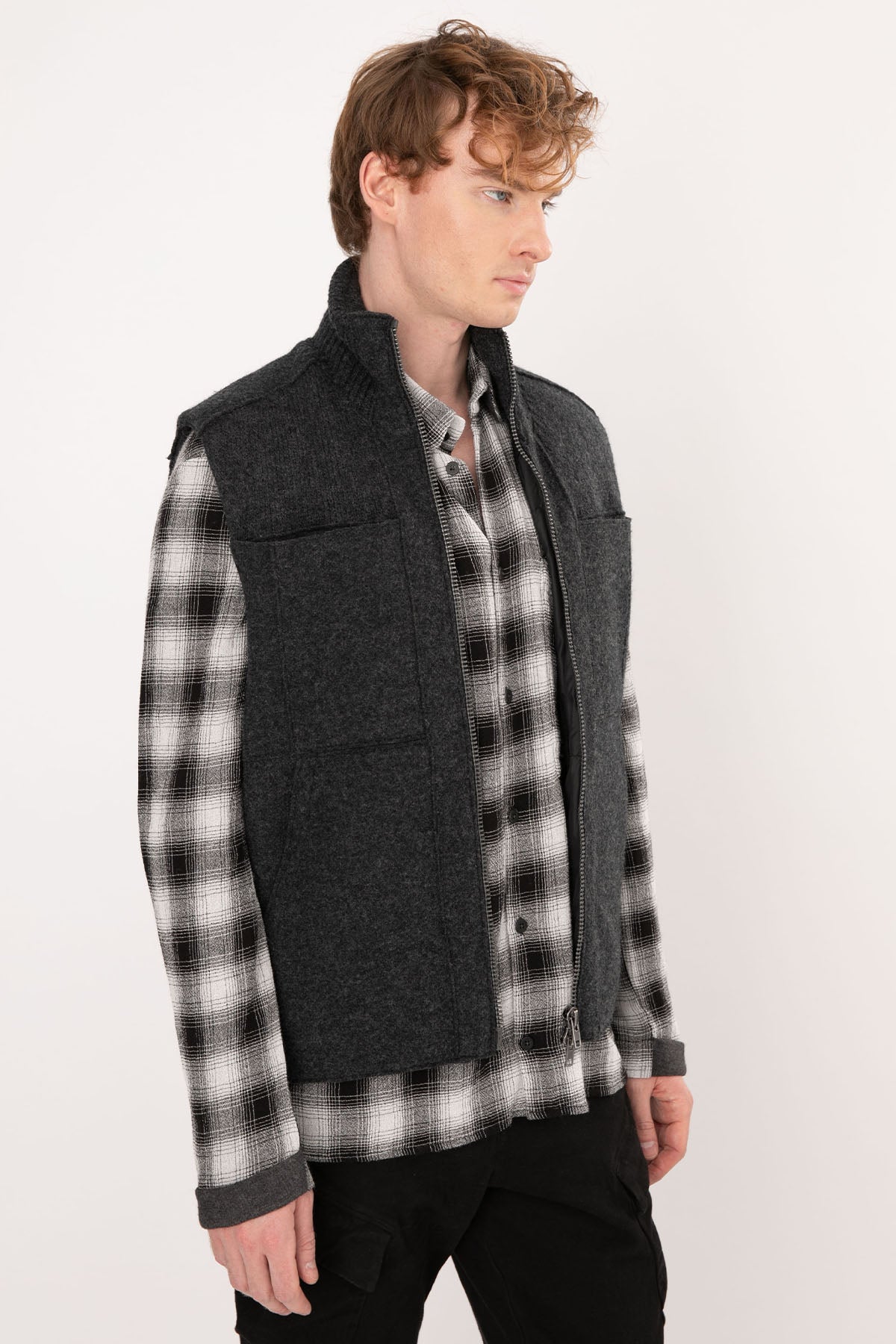 Transit Dik Yaka Fermuarlı Yün Yelek-Libas Trendy Fashion Store