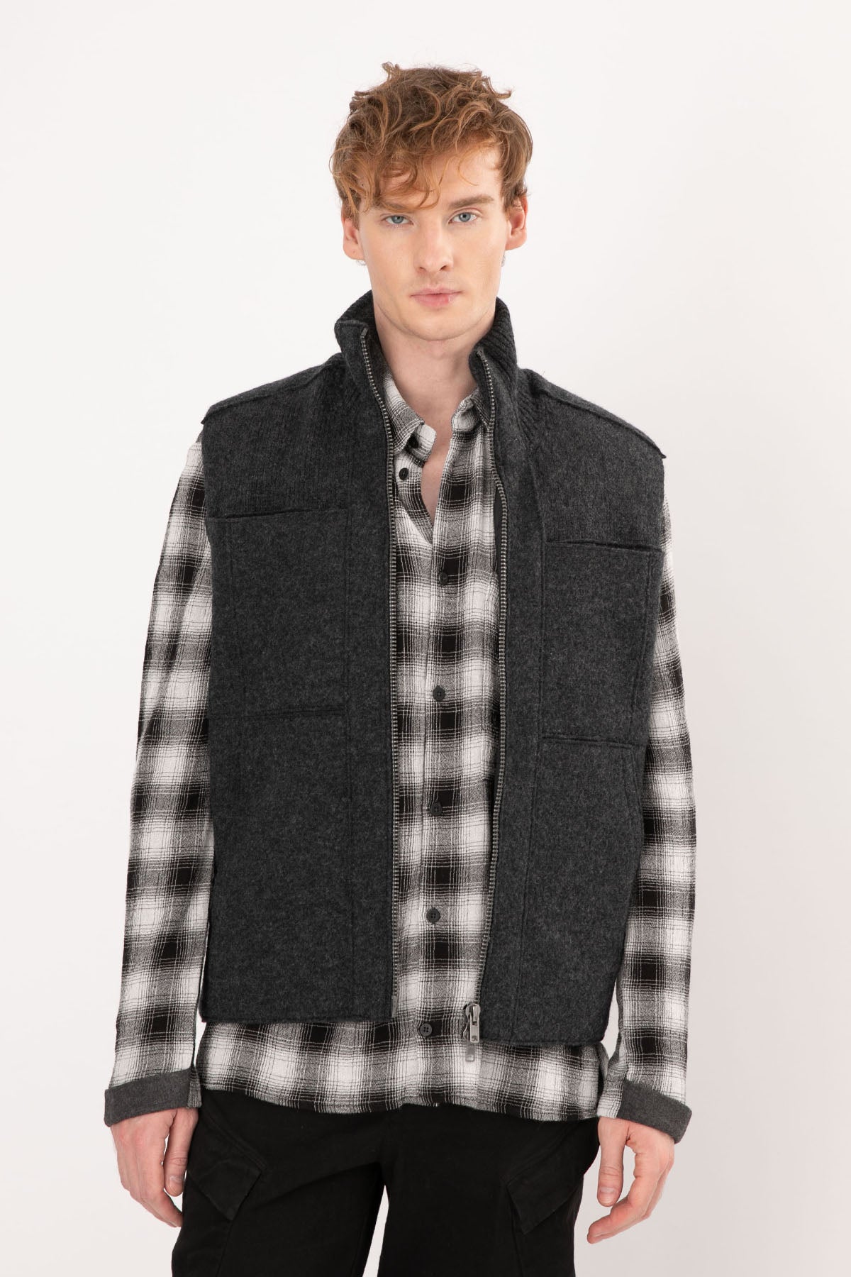 Transit Dik Yaka Fermuarlı Yün Yelek-Libas Trendy Fashion Store