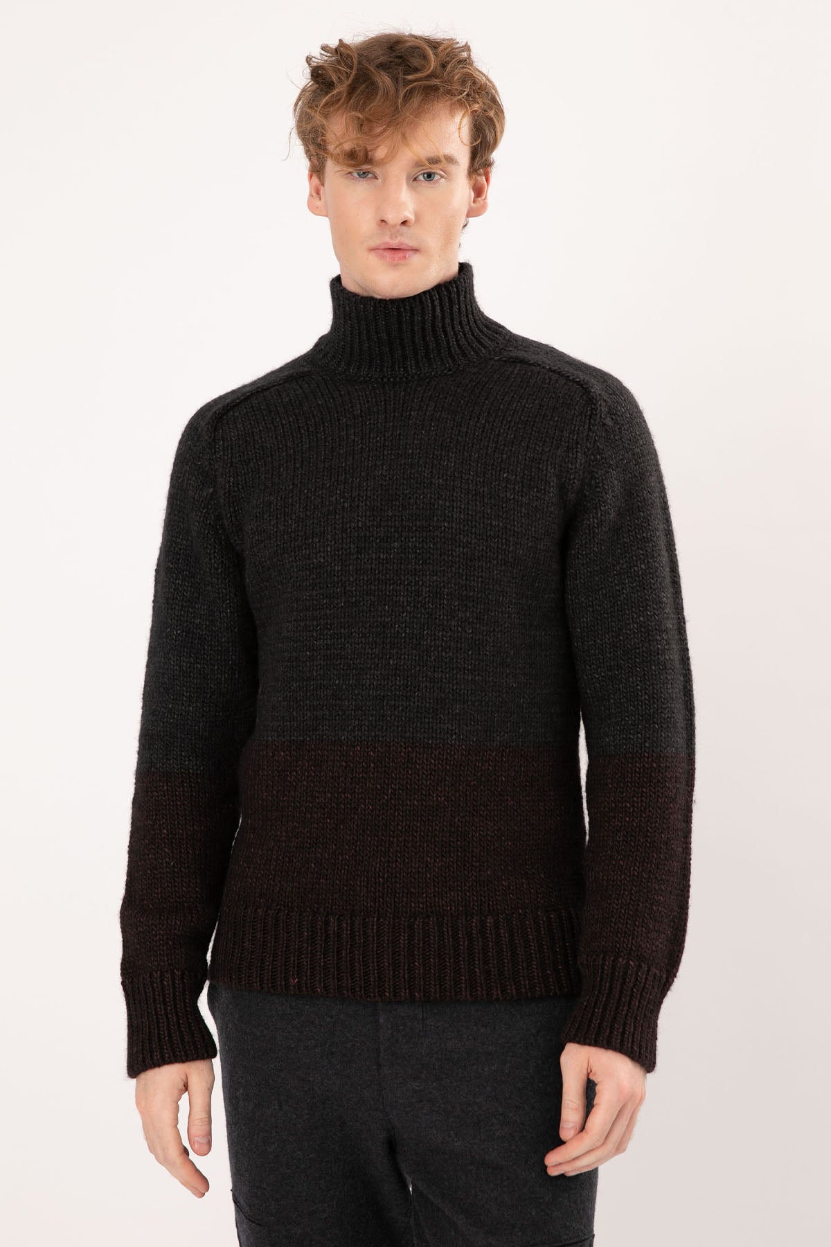 Transit Balıkçı Yaka Çift Renk Yün Triko-Libas Trendy Fashion Store