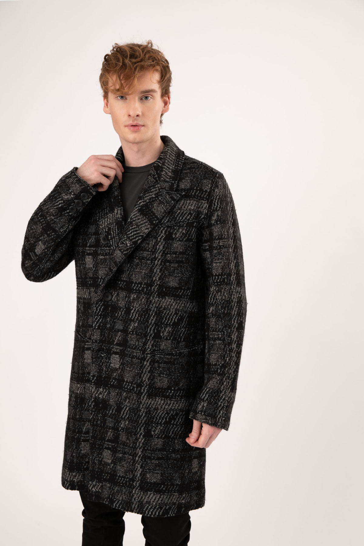 Transit Ekoseli Kruvaze Yün Kaban-Libas Trendy Fashion Store