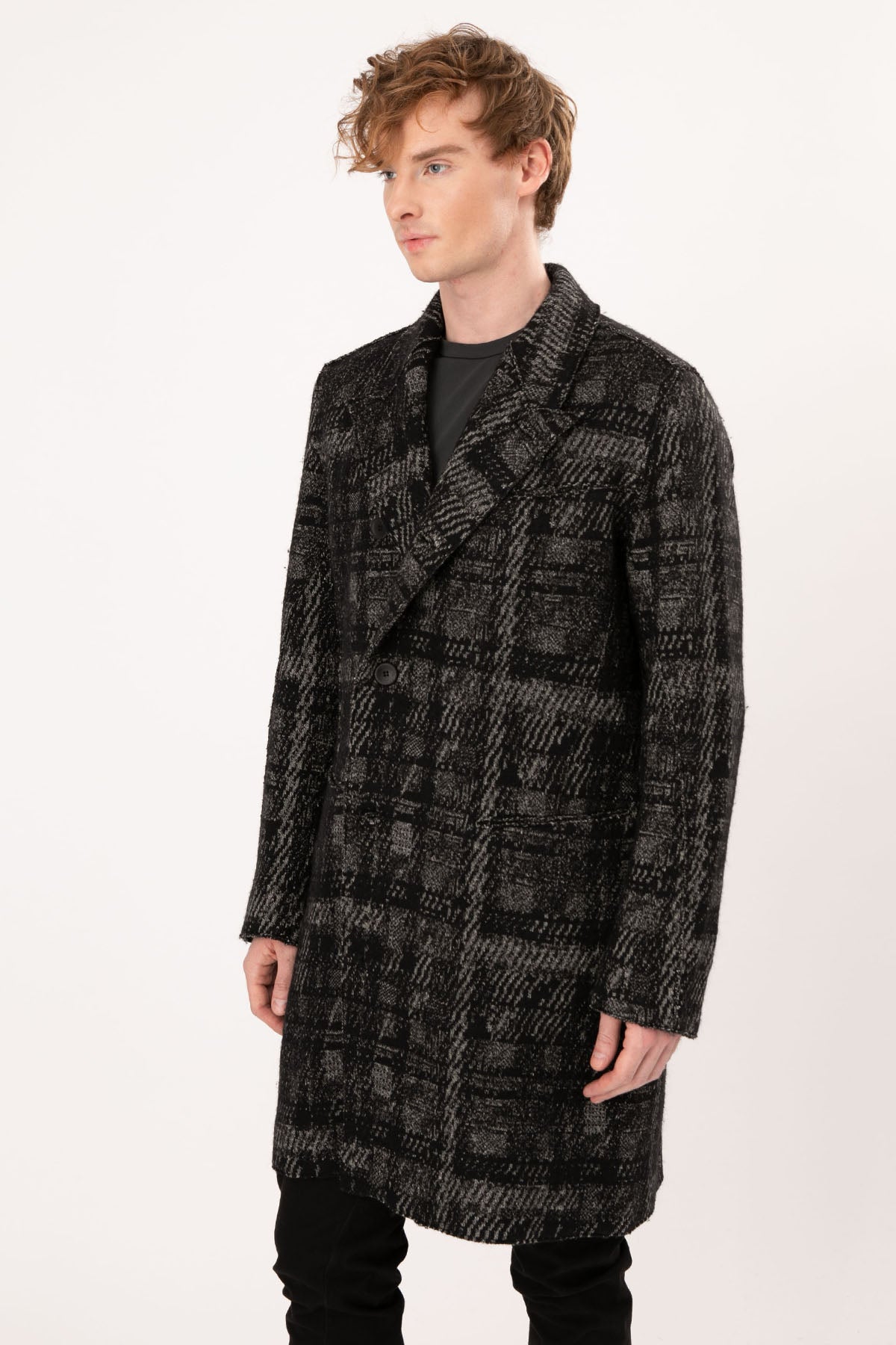 Transit Ekoseli Kruvaze Yün Kaban-Libas Trendy Fashion Store