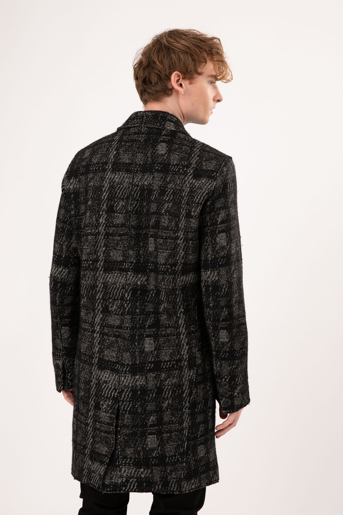 Transit Ekoseli Kruvaze Yün Kaban-Libas Trendy Fashion Store