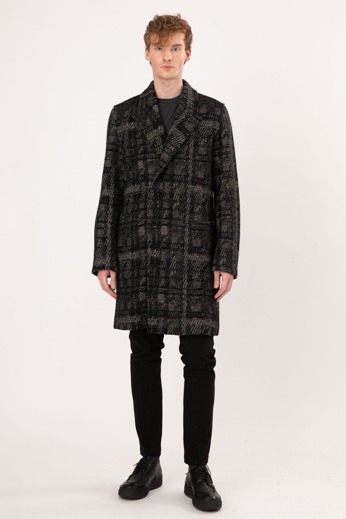 Transit Ekoseli Kruvaze Yün Kaban-Libas Trendy Fashion Store