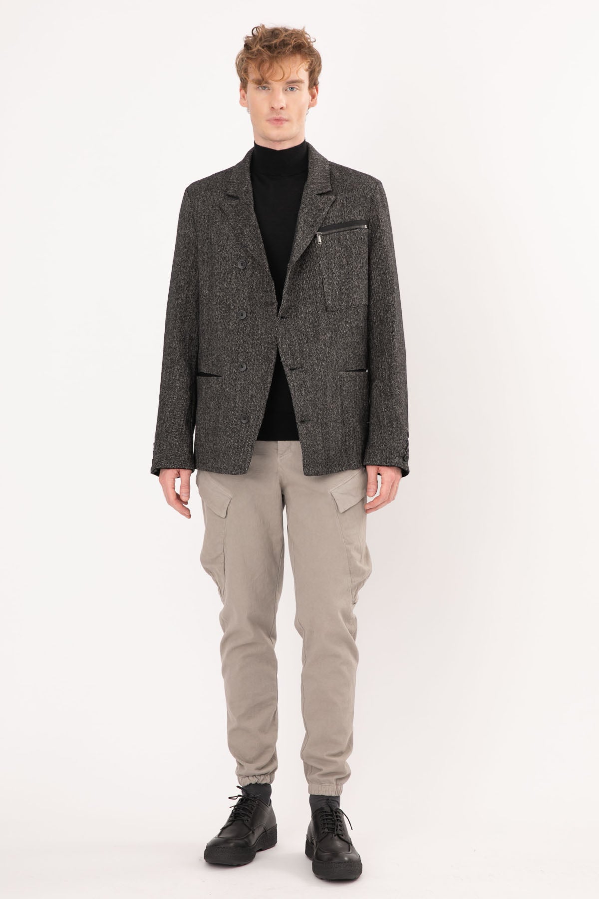 Transit Balıksırtı Desenli Kruvaze Yün Keten Ceket-Libas Trendy Fashion Store