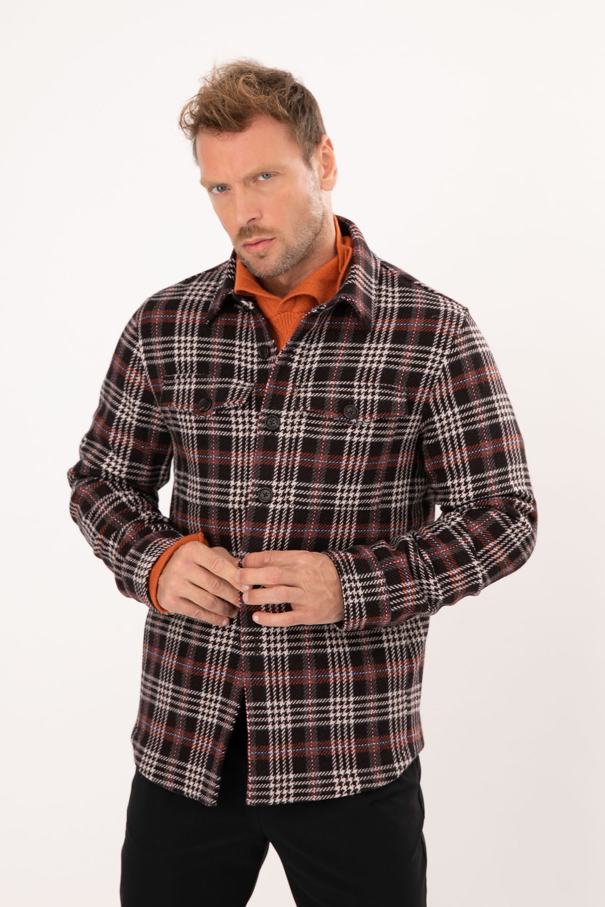 Manuel Ritz Ekoseli Yün Gömlek Ceket-Libas Trendy Fashion Store