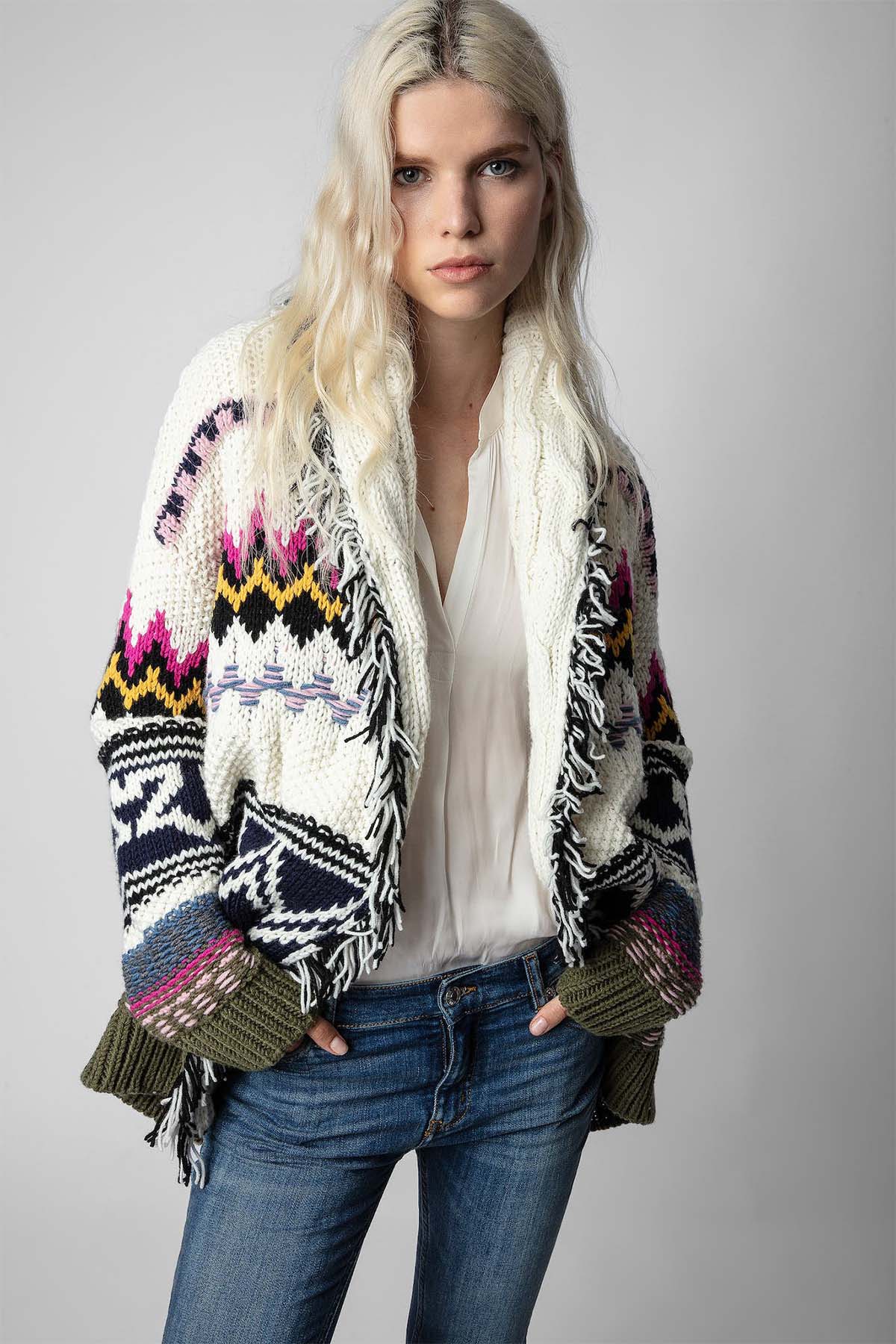 Zadig & Voltaire Şal Yaka Desenli Yün Örgü Triko Ceket-Libas Trendy Fashion Store