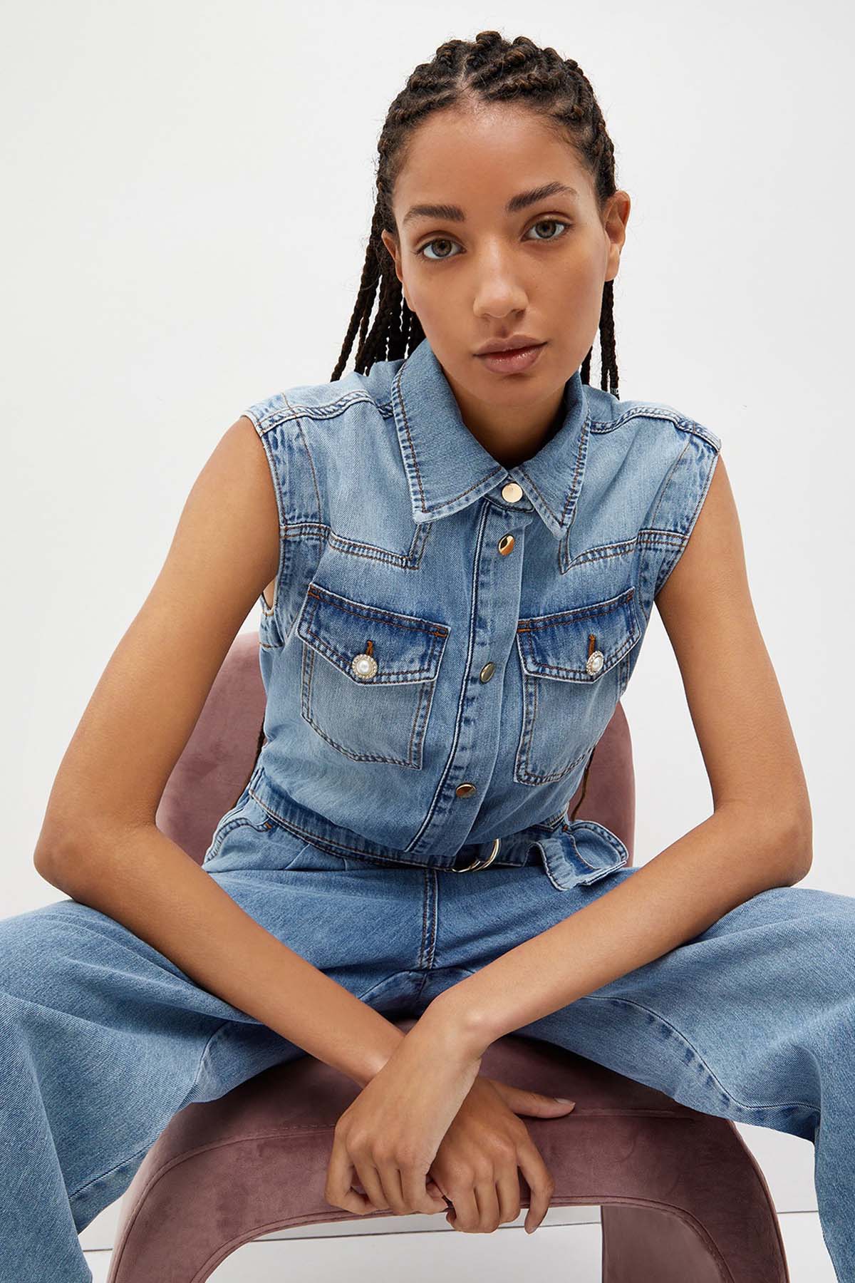 Liu Jo Kemerli Kolsuz Denim Tulum-Libas Trendy Fashion Store