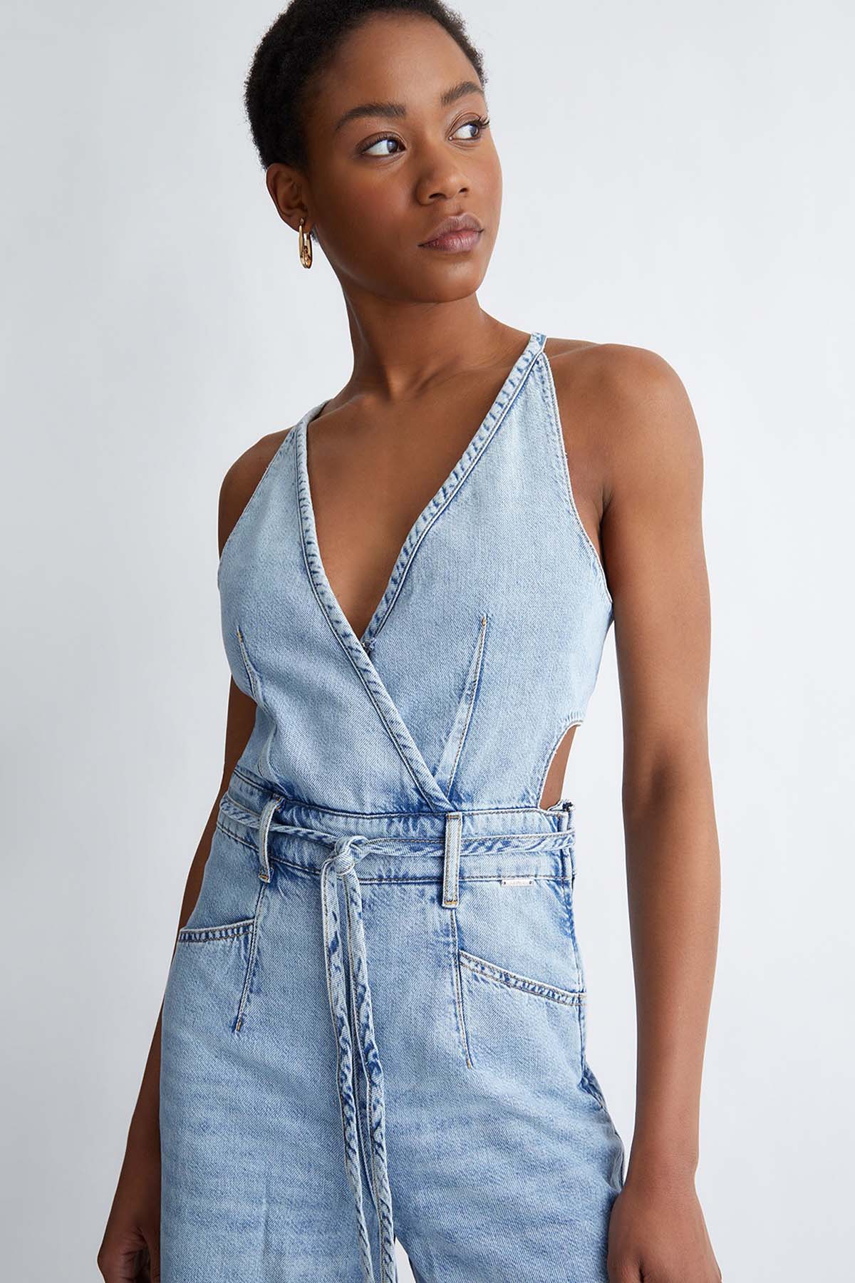 Liu Jo Çapraz Sırt Dekolteli Denim Tulum-Libas Trendy Fashion Store