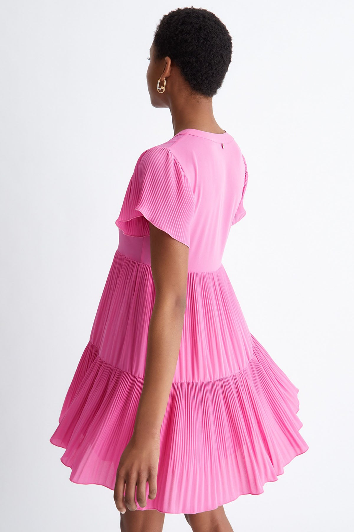 Liu Jo V Yaka Piliseli Mini Elbise-Libas Trendy Fashion Store