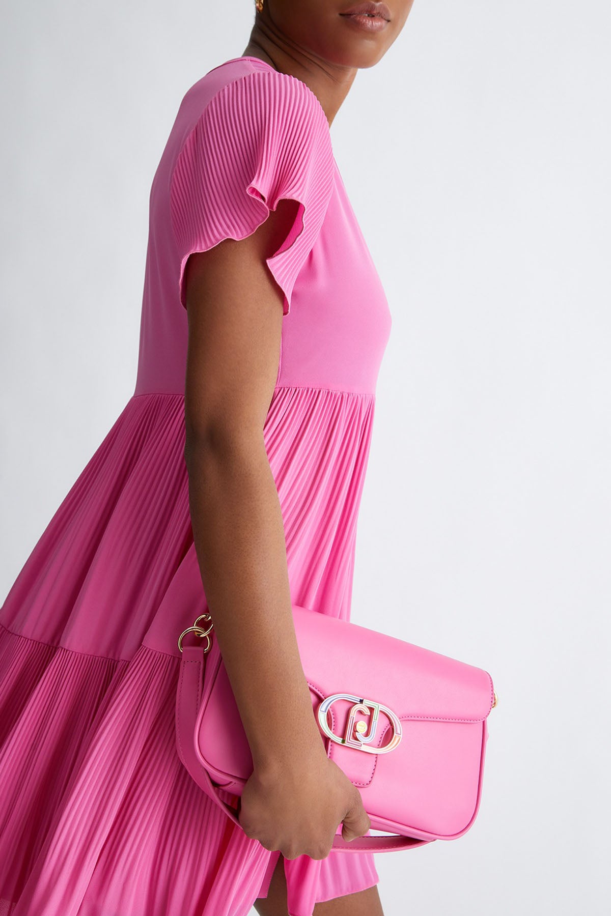 Liu Jo V Yaka Piliseli Mini Elbise-Libas Trendy Fashion Store