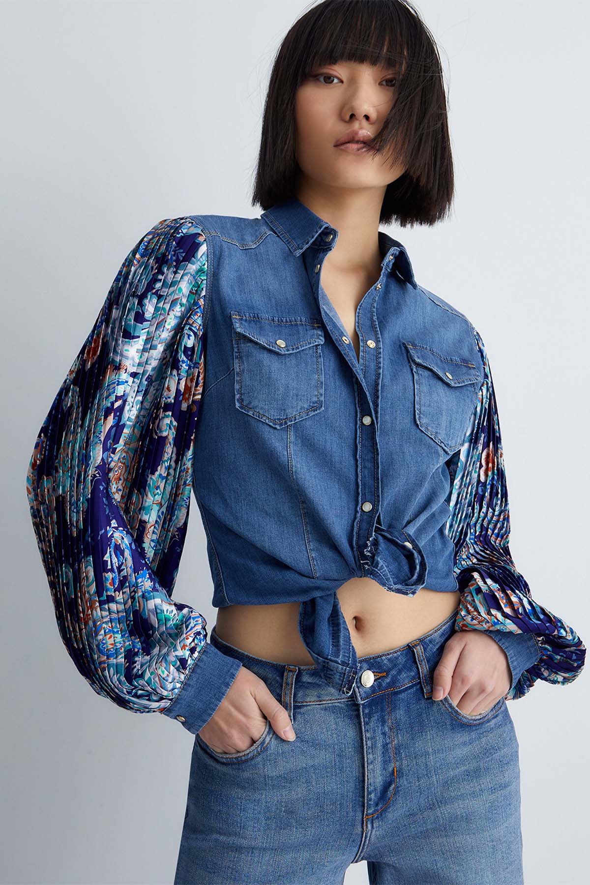 Liu Jo Piliseli Kollu Denim Gömlek-Libas Trendy Fashion Store