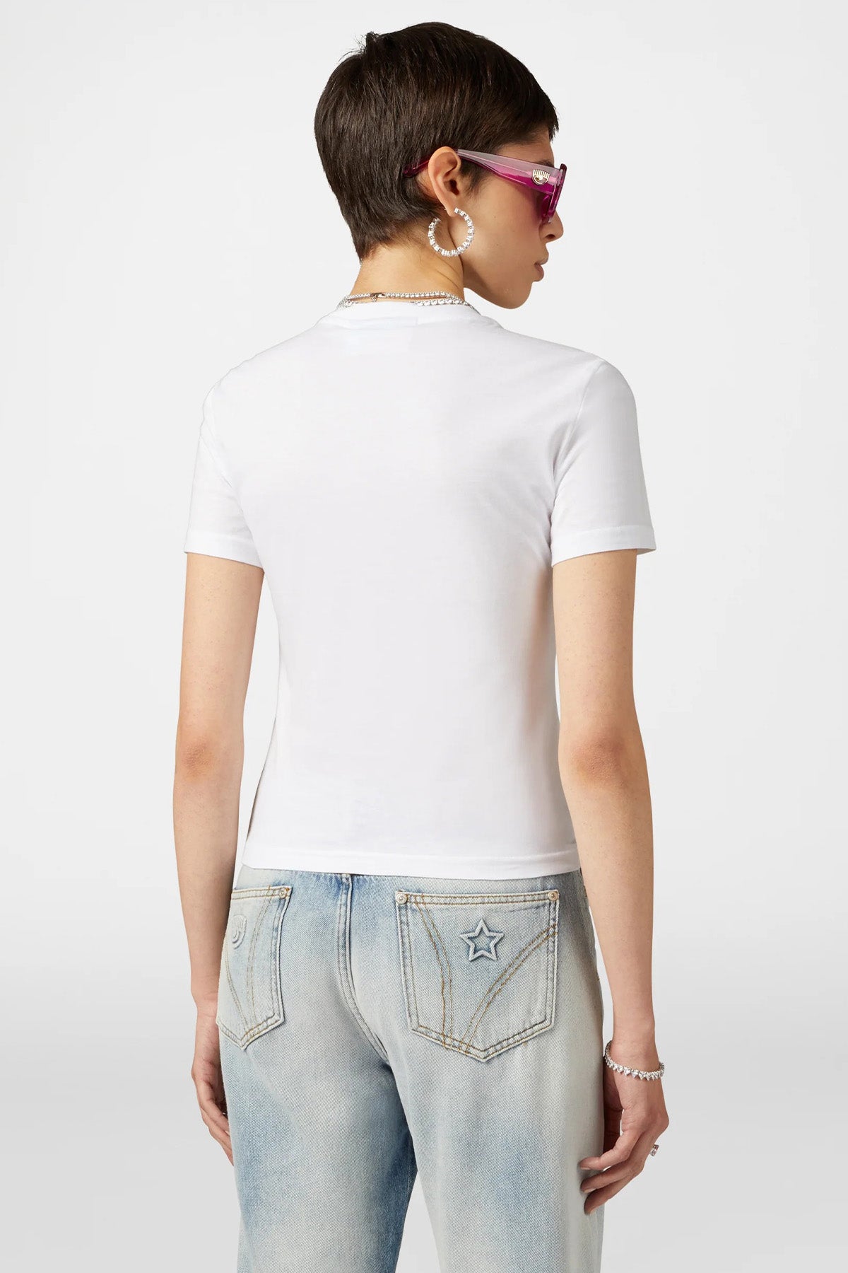 Chiara Ferragni Taş Aksesuarlı Yuvarlak Yaka Logolu T-shirt-Libas Trendy Fashion Store