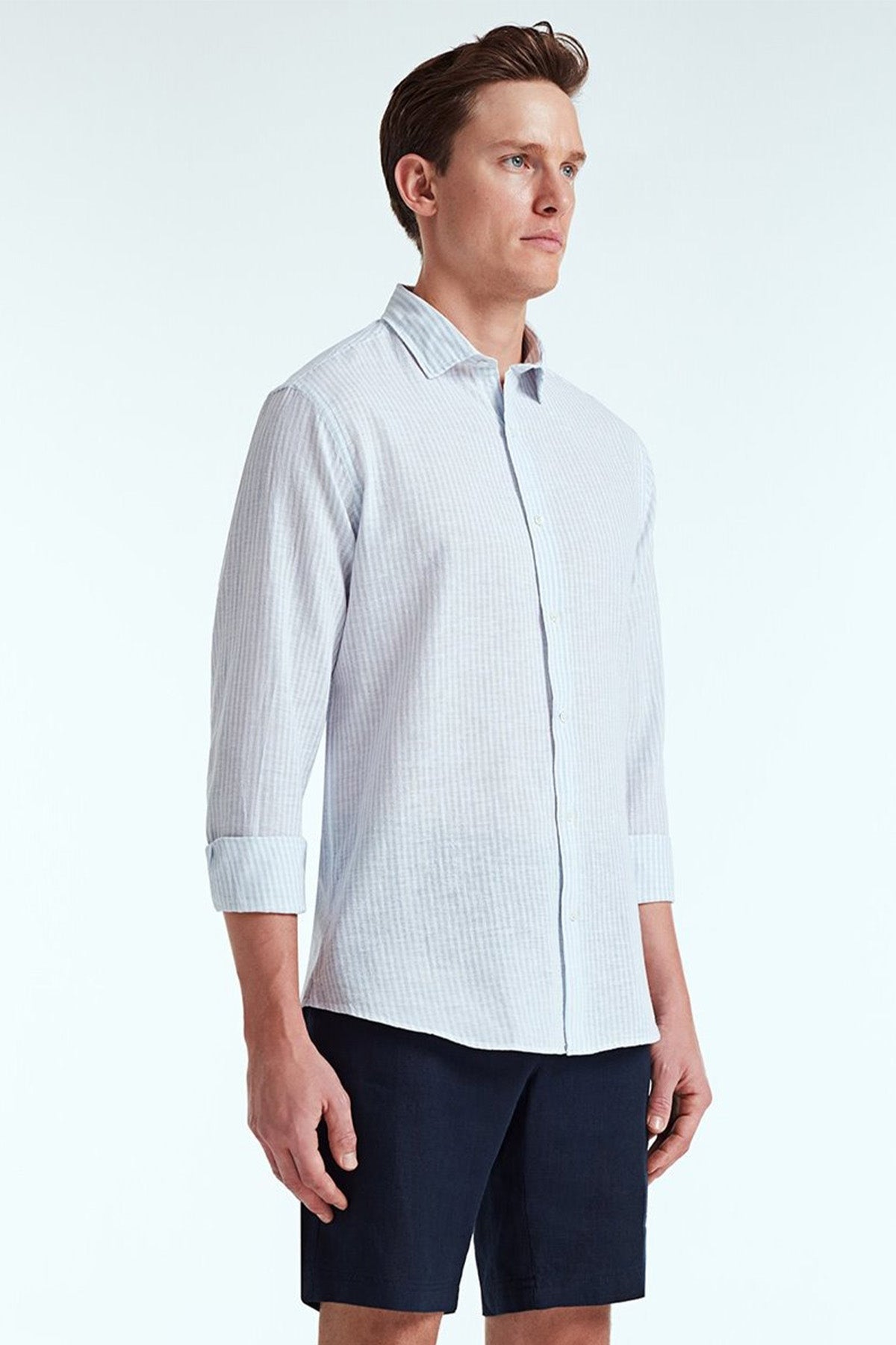 Bluemint Luca Stripey Custom Fit Keten Karışımlı Çizgili Gömlek-Libas Trendy Fashion Store