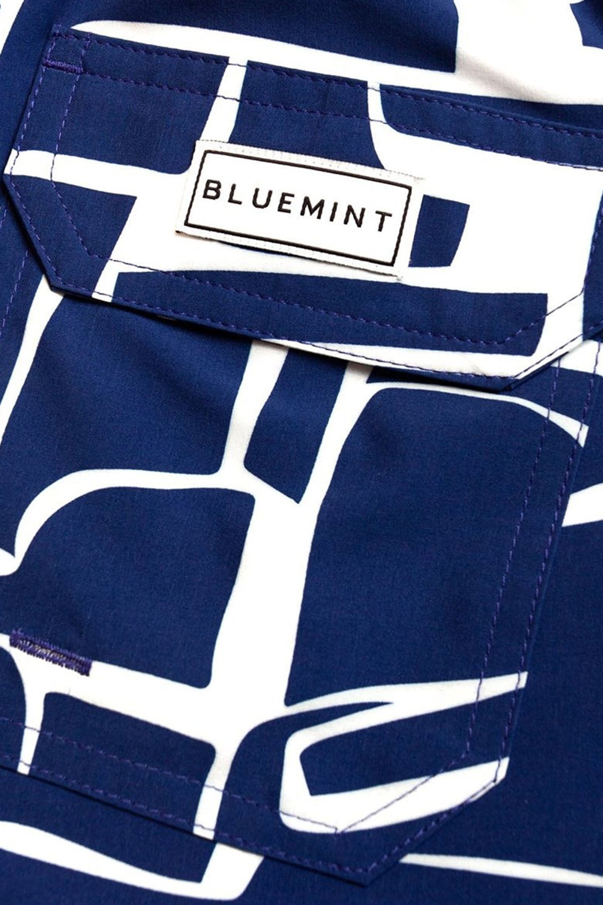 Bluemint Arthus Stretch Navy Blocks Şort Mayo-Libas Trendy Fashion Store