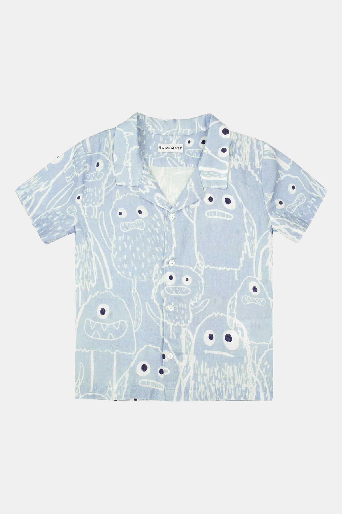 Bluemint Kids 2-6 Yaş Erkek Çocuk Peter Printed Blue Monster Keten Gömlek-Libas Trendy Fashion Store