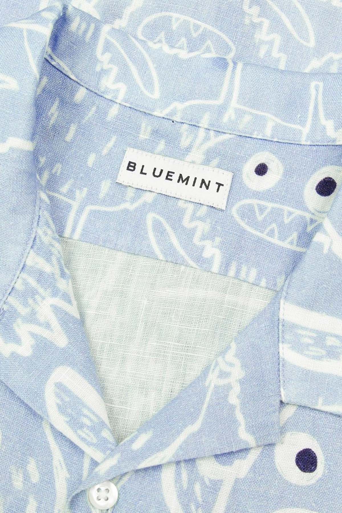 Bluemint Kids 2-6 Yaş Erkek Çocuk Peter Printed Blue Monster Keten Gömlek-Libas Trendy Fashion Store