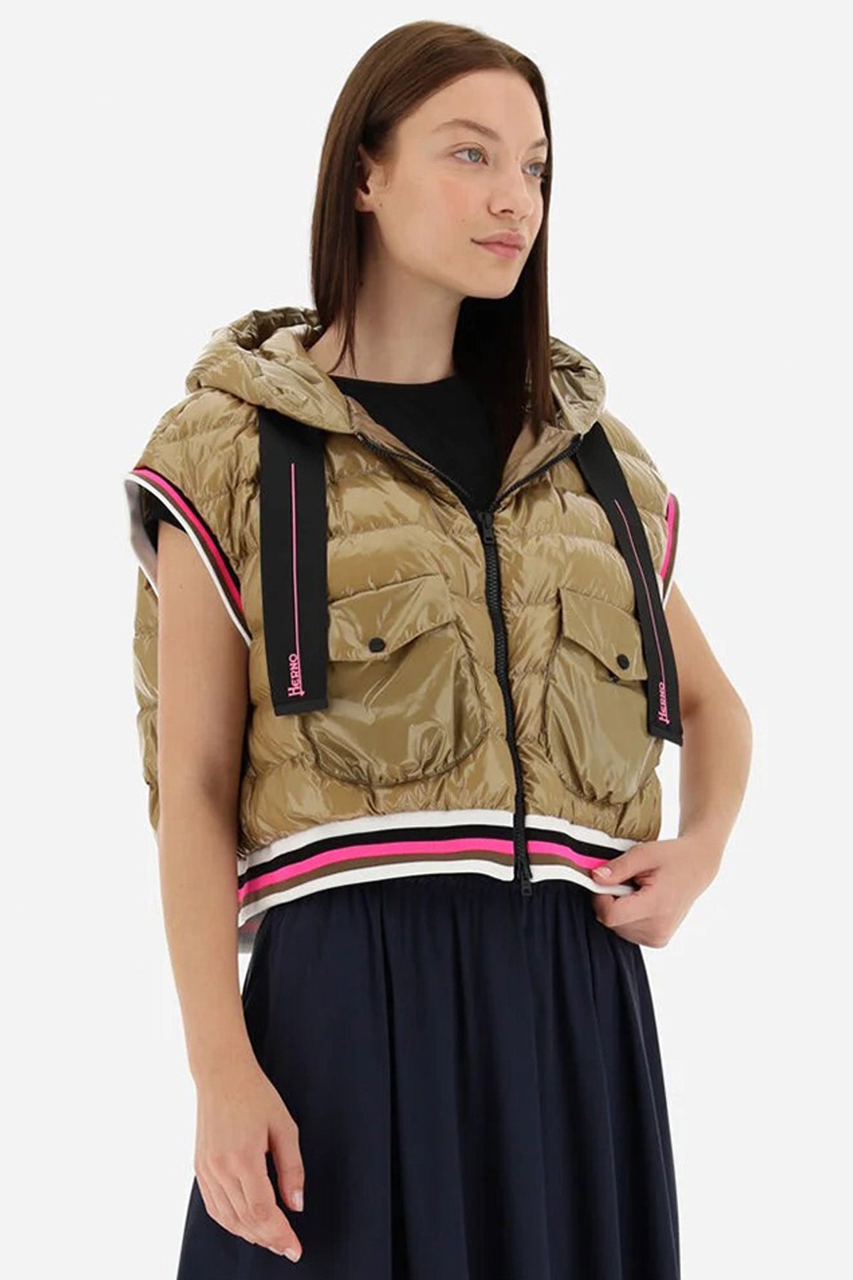 Herno Kapüşonlu Parlak Puffer Yelek-Libas Trendy Fashion Store