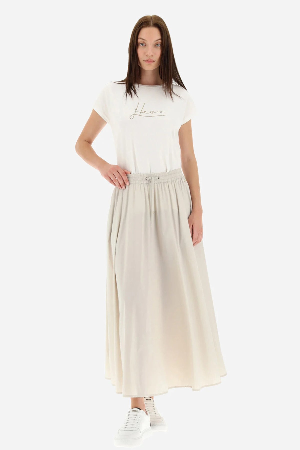 Herno Beli Lastikli Pileli Midi Etek-Libas Trendy Fashion Store