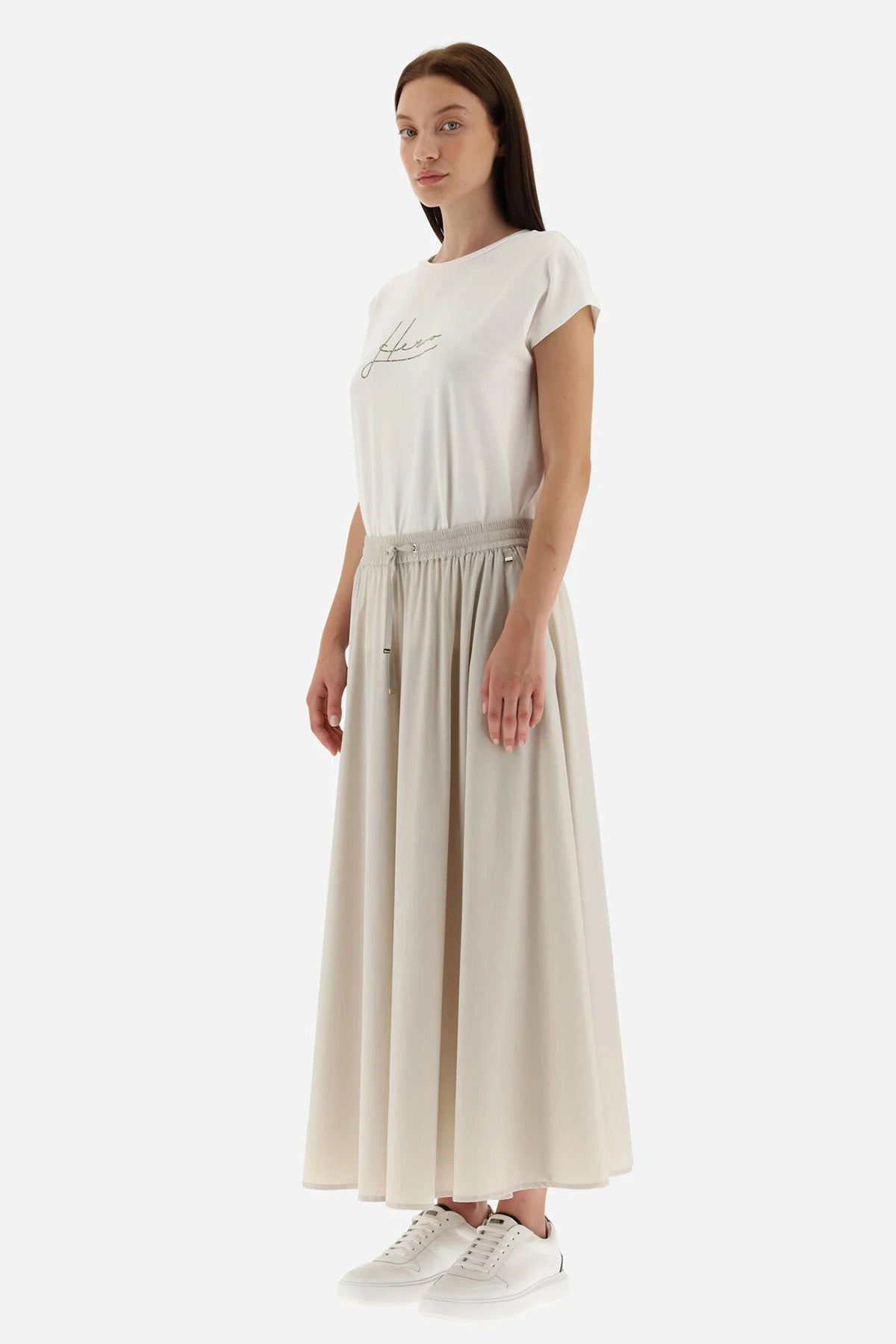 Herno Beli Lastikli Pileli Midi Etek-Libas Trendy Fashion Store